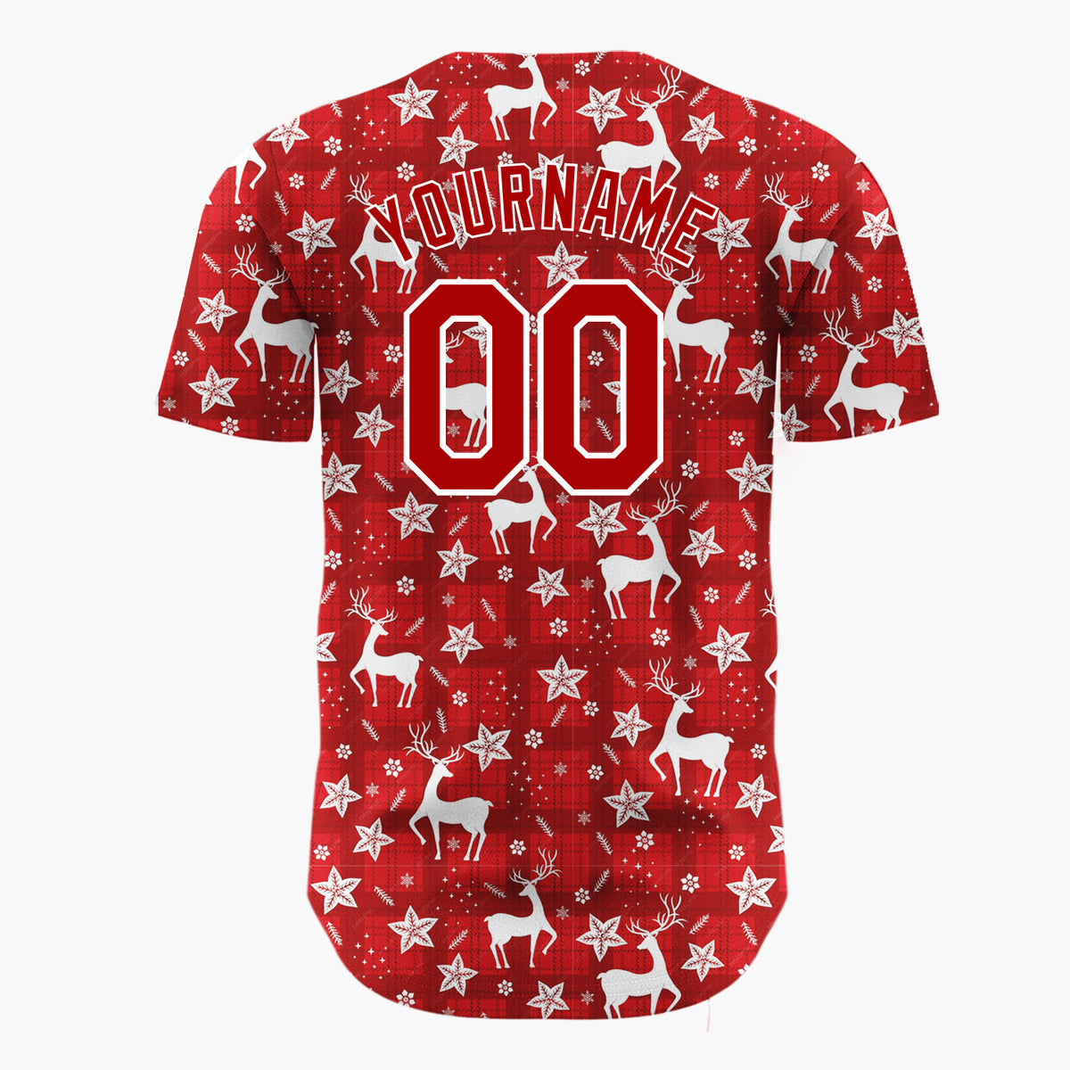 Custom Red Reindeer Snowflakes Nordic Pattern Christmas Baseball Jersey