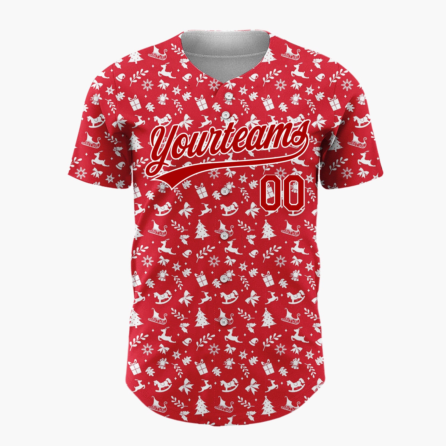 Custom Red Holly Berries Festive Doodles Minimalist Pattern Christmas Baseball Jersey