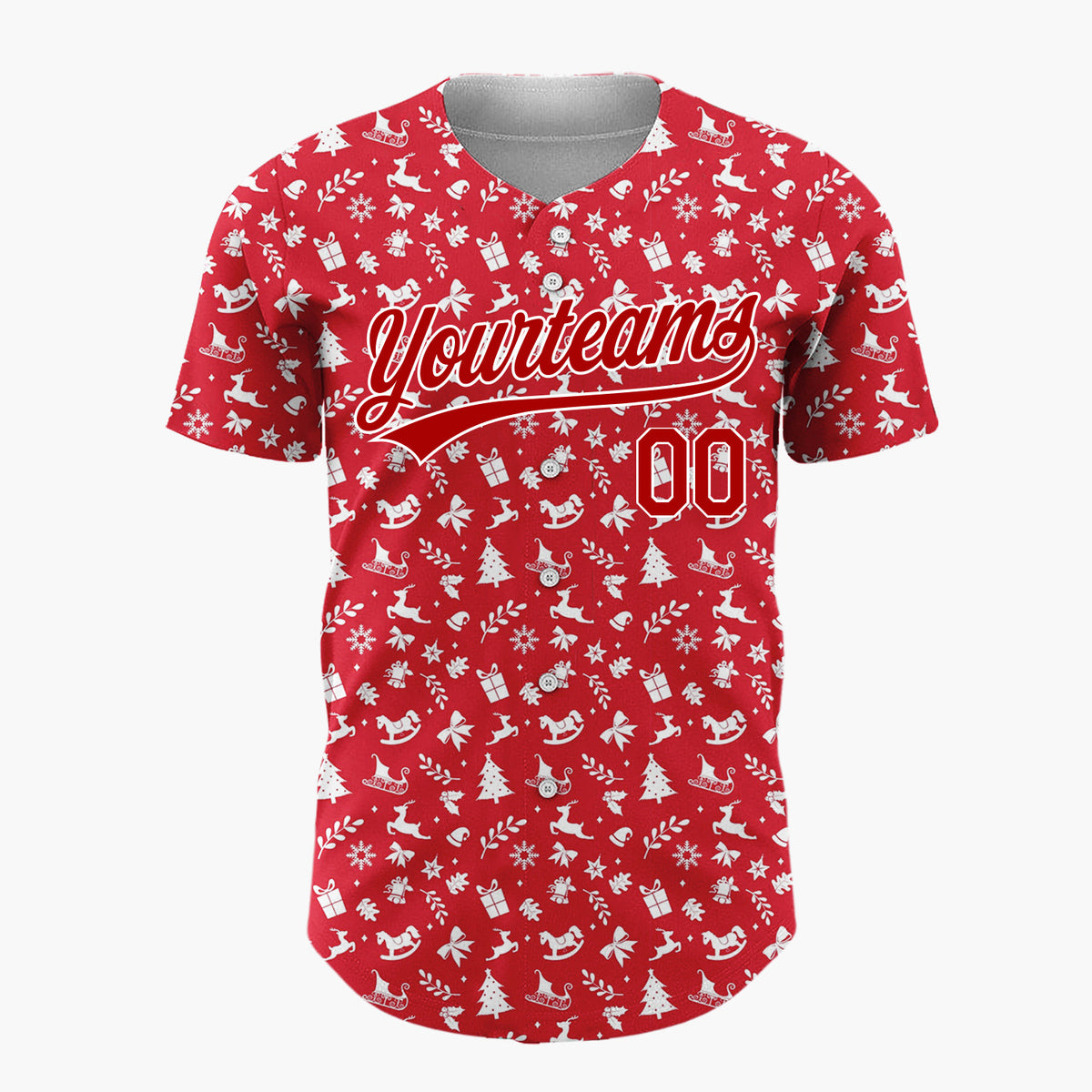 Custom Red Holly Berries Festive Doodles Minimalist Pattern Christmas Baseball Jersey