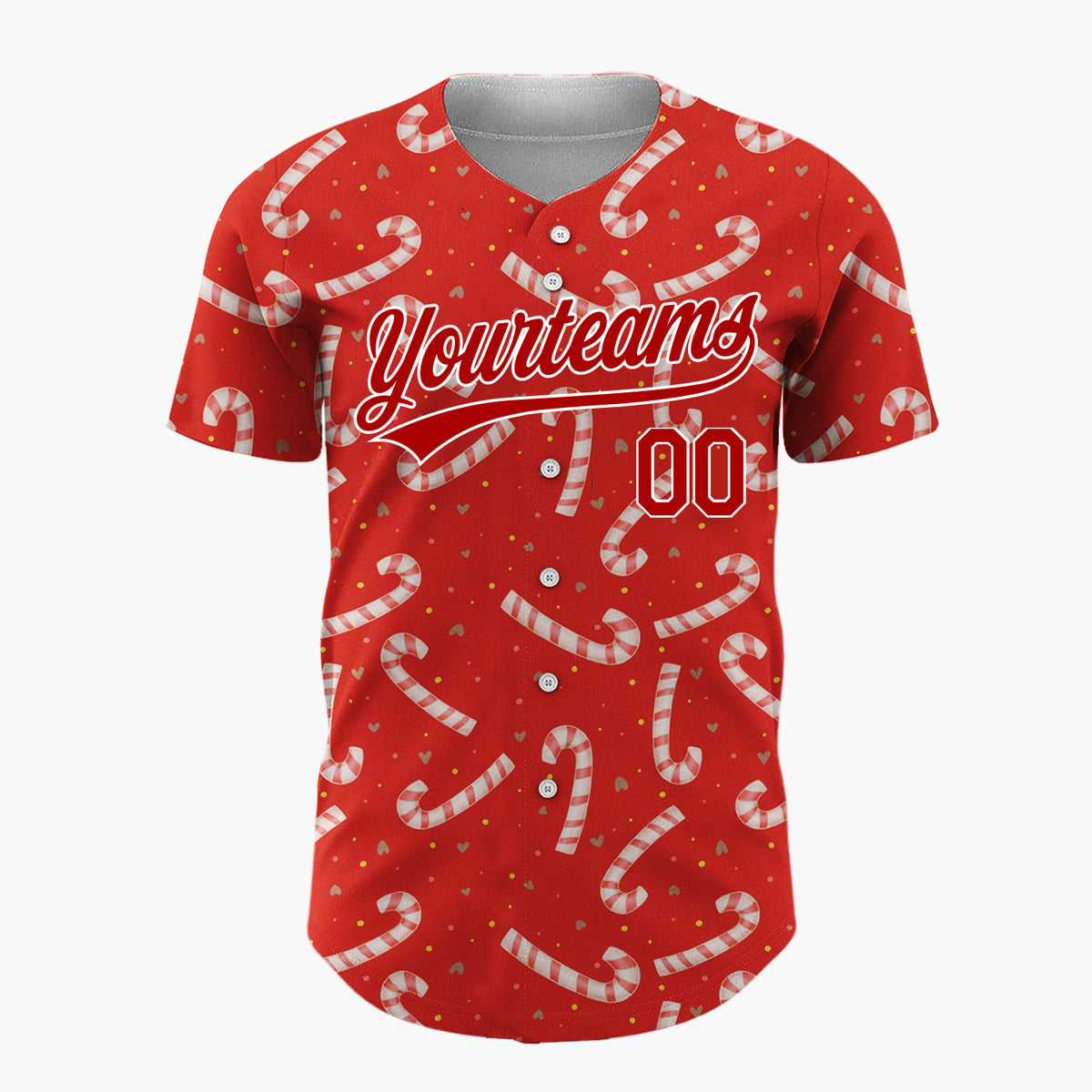Custom Red White Candy Canes And Hearts Simple Holiday Pattern Christmas Baseball Jersey