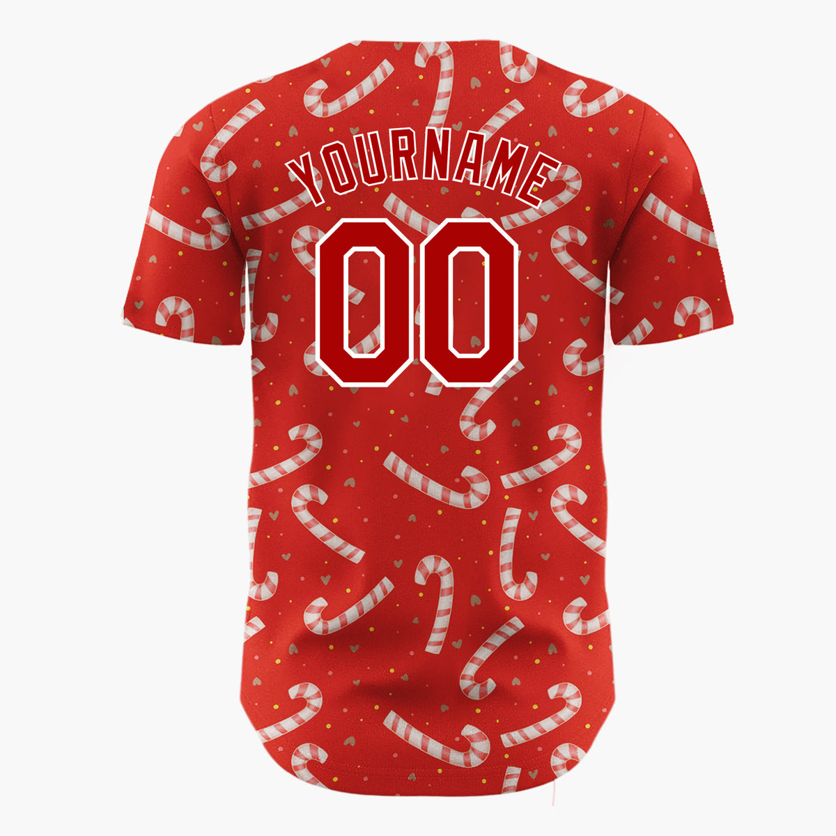 Custom Red White Candy Canes And Hearts Simple Holiday Pattern Christmas Baseball Jersey