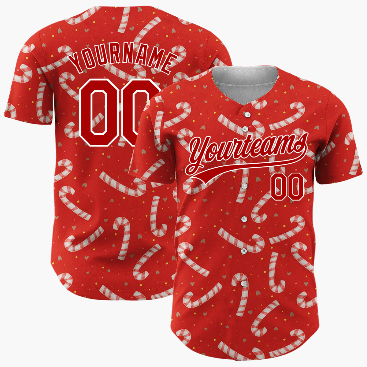 Custom Red White Candy Canes And Hearts Simple Holiday Pattern Christmas Baseball Jersey