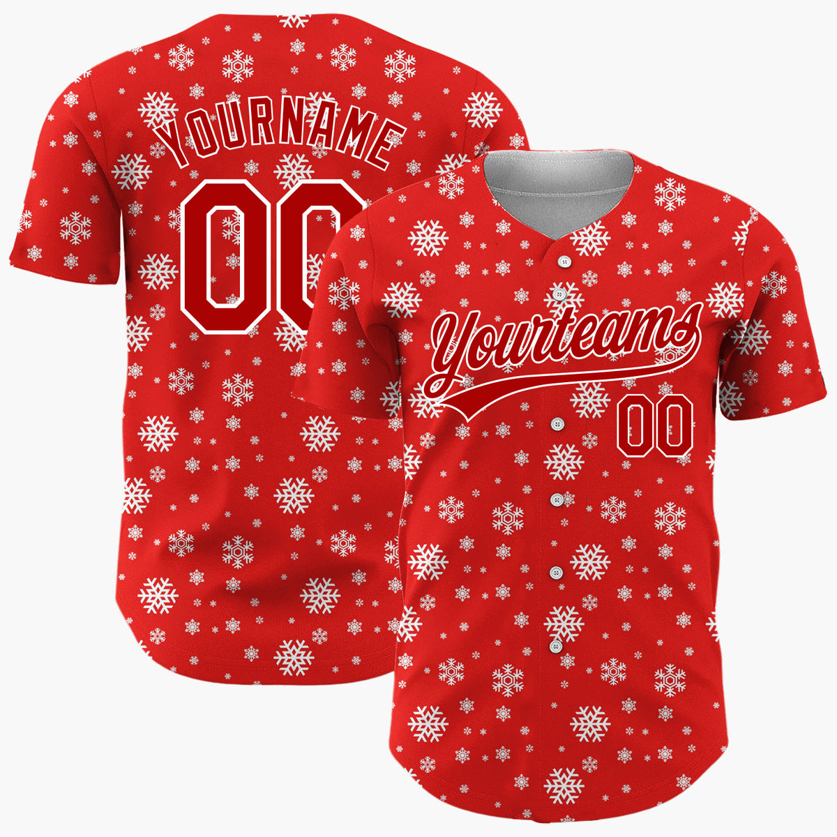 Custom Red Snowflakes Classic Christmas Baseball Jersey