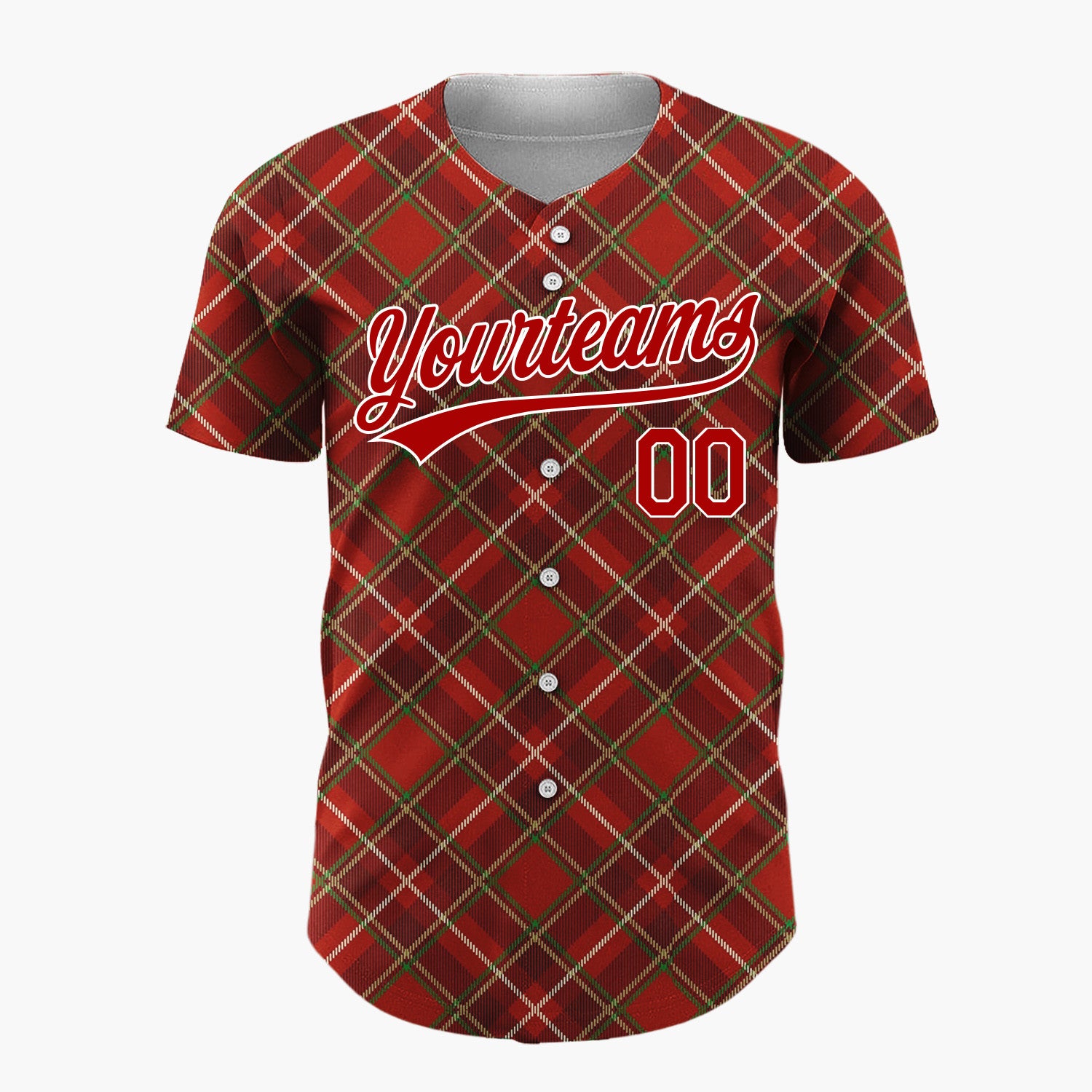 Custom Red Green Beige Tartan Plaid Classic Holiday Pattern Christmas Baseball Jersey