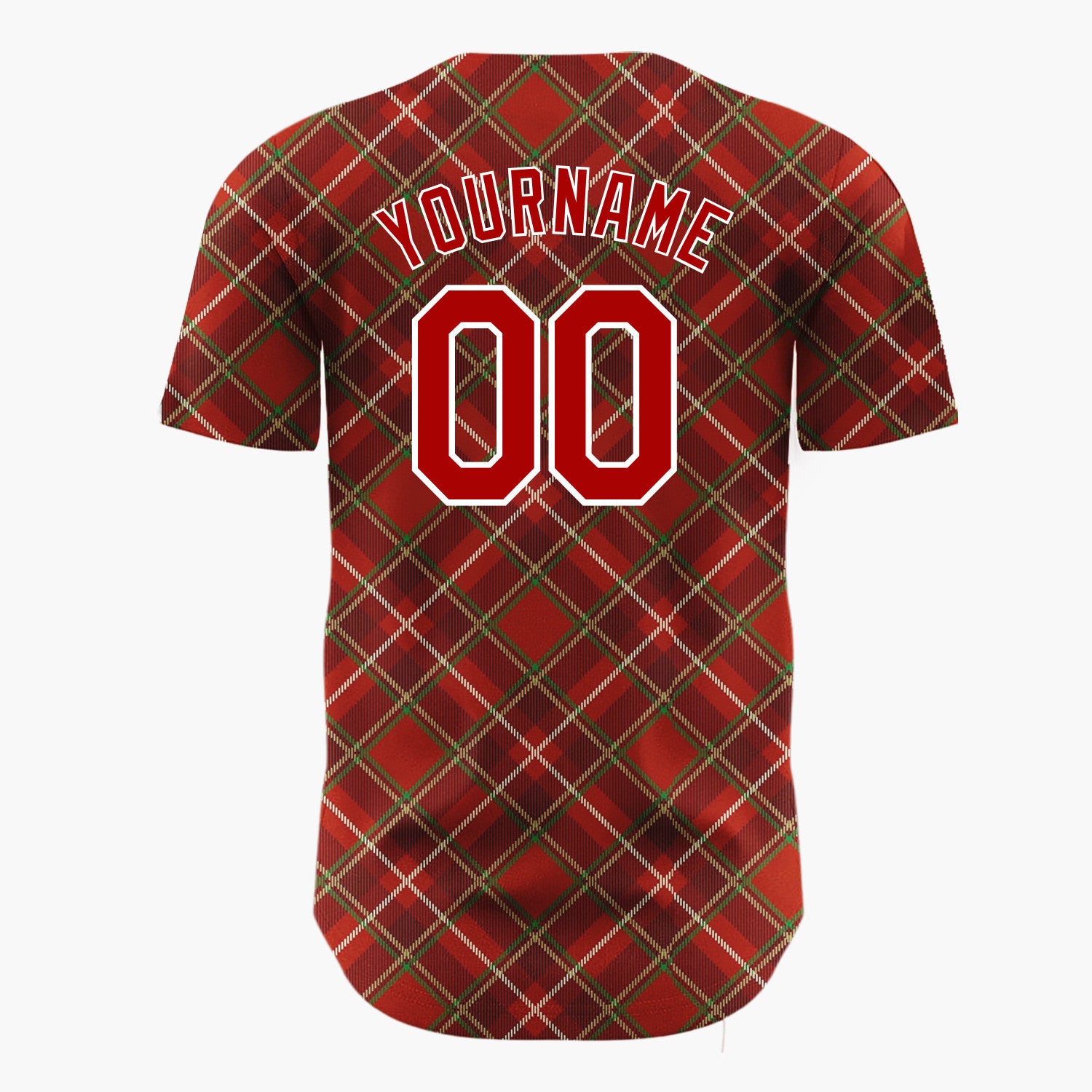 Custom Red Green Beige Tartan Plaid Classic Holiday Pattern Christmas Baseball Jersey