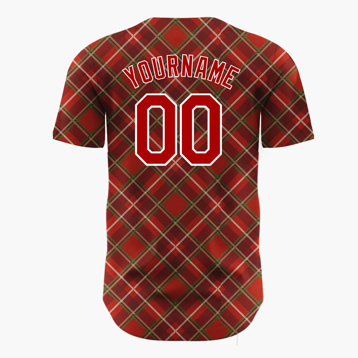 Custom Red Green Beige Tartan Plaid Classic Holiday Pattern Christmas Baseball Jersey