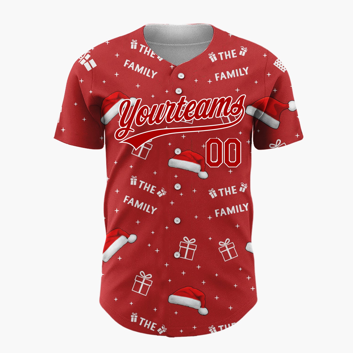 Custom Red White Black Santa Hats Gifts And Stars Family Christmas Baseball Jersey