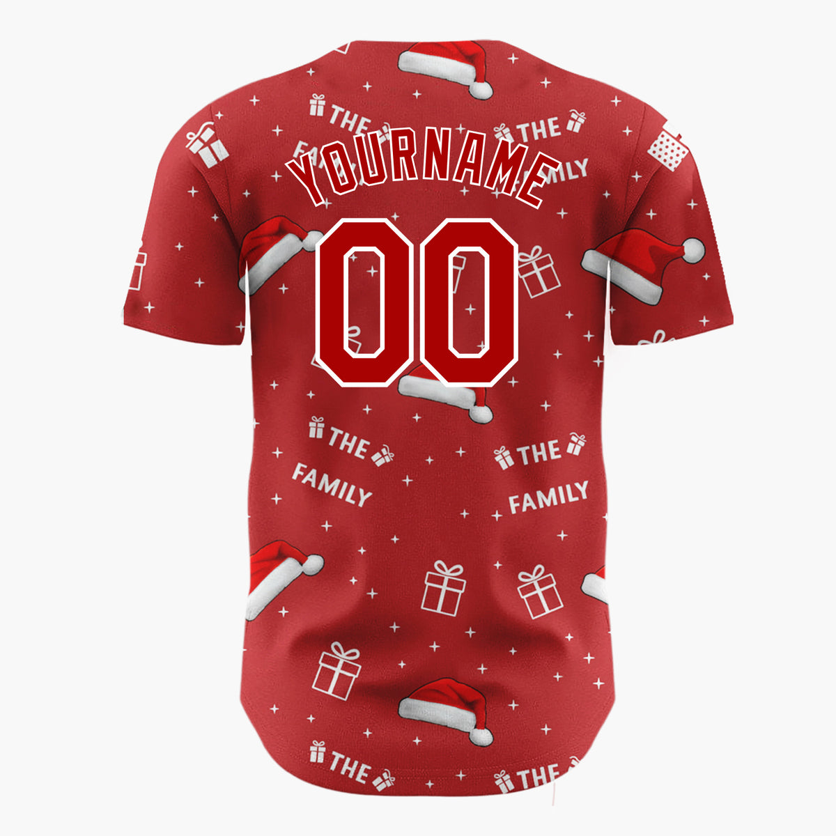 Custom Red White Black Santa Hats Gifts And Stars Family Christmas Baseball Jersey