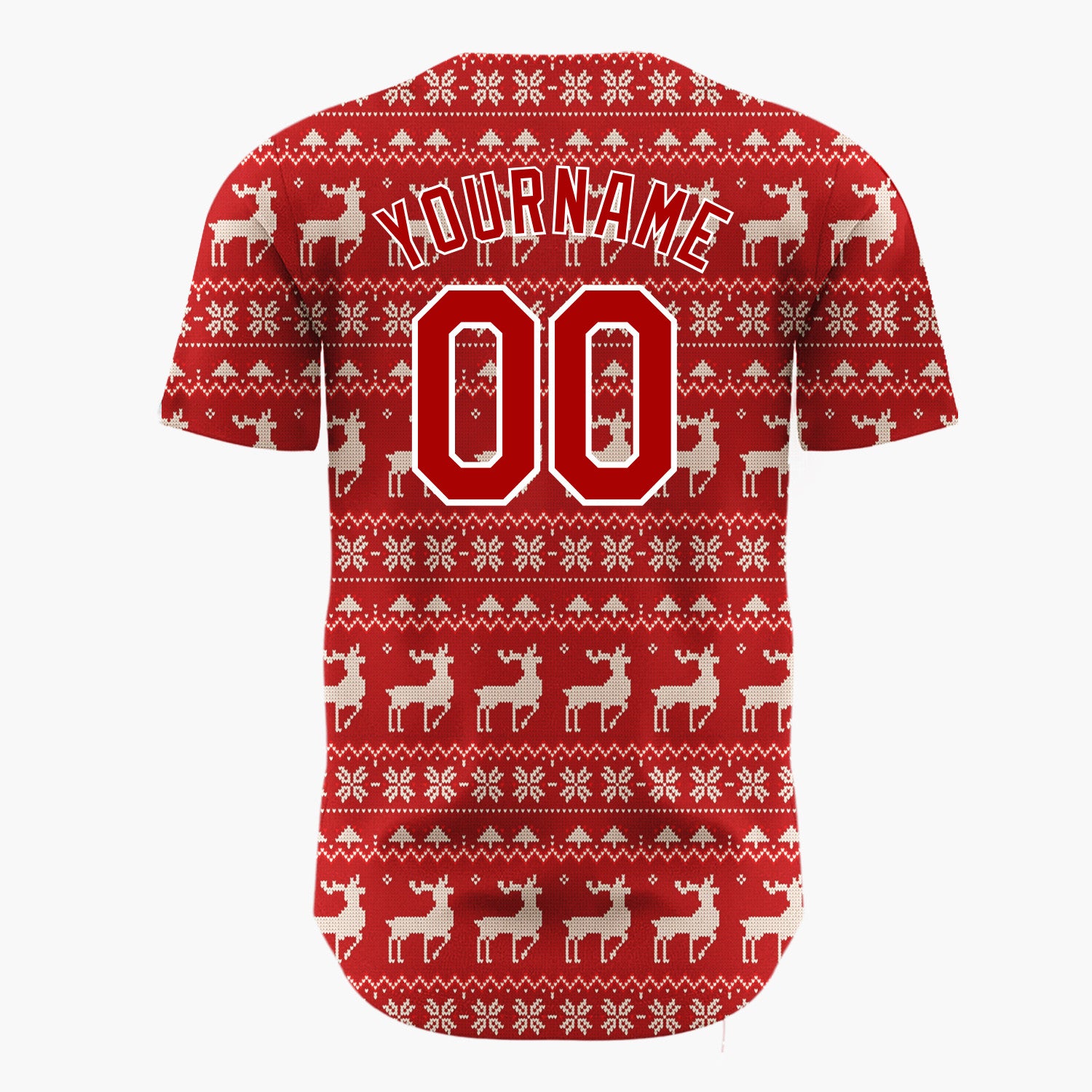 Custom Red White Reindeer Snowflakes Nordic Fair Isle Christmas Baseball Jersey
