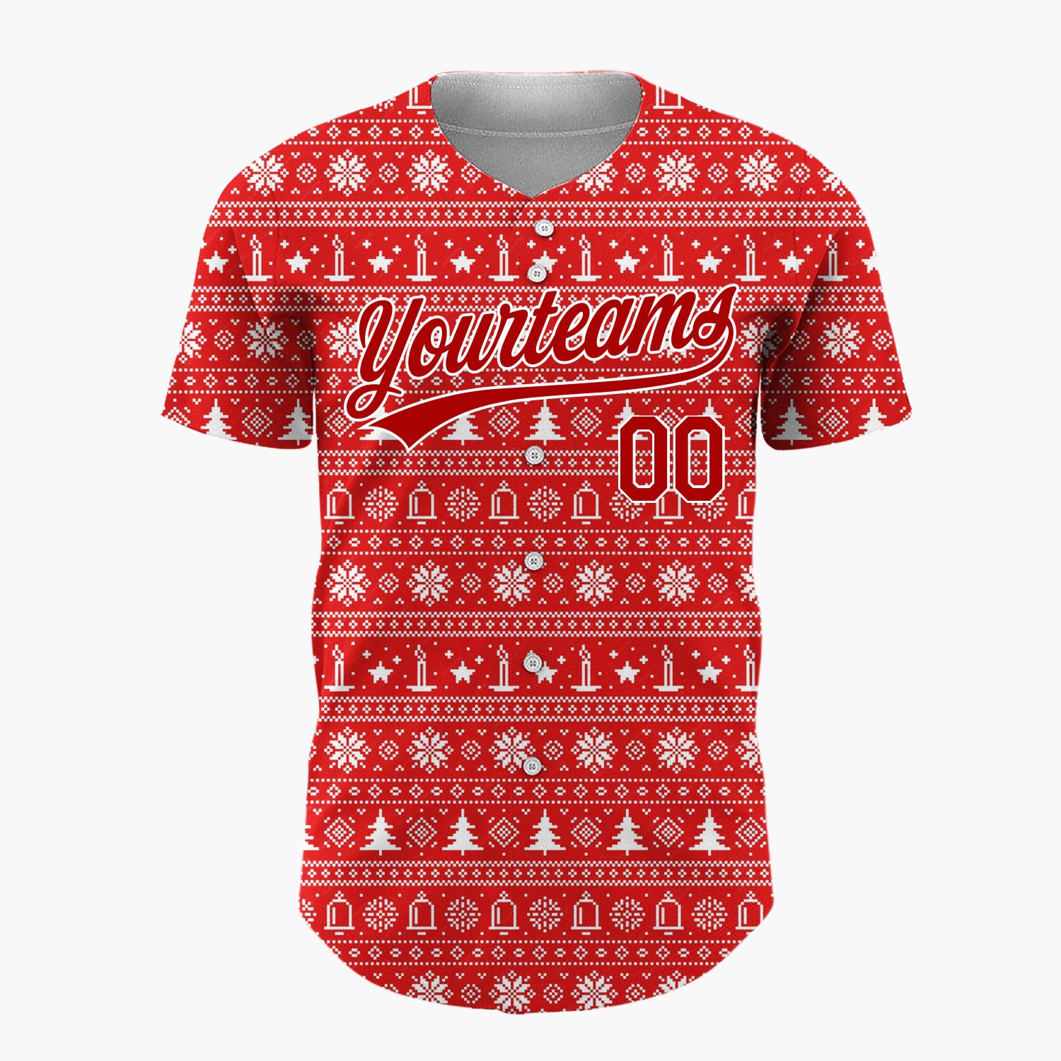 Custom Red Nordic Christmas Trees Stripes Nordic Pattern Christmas Baseball Jersey