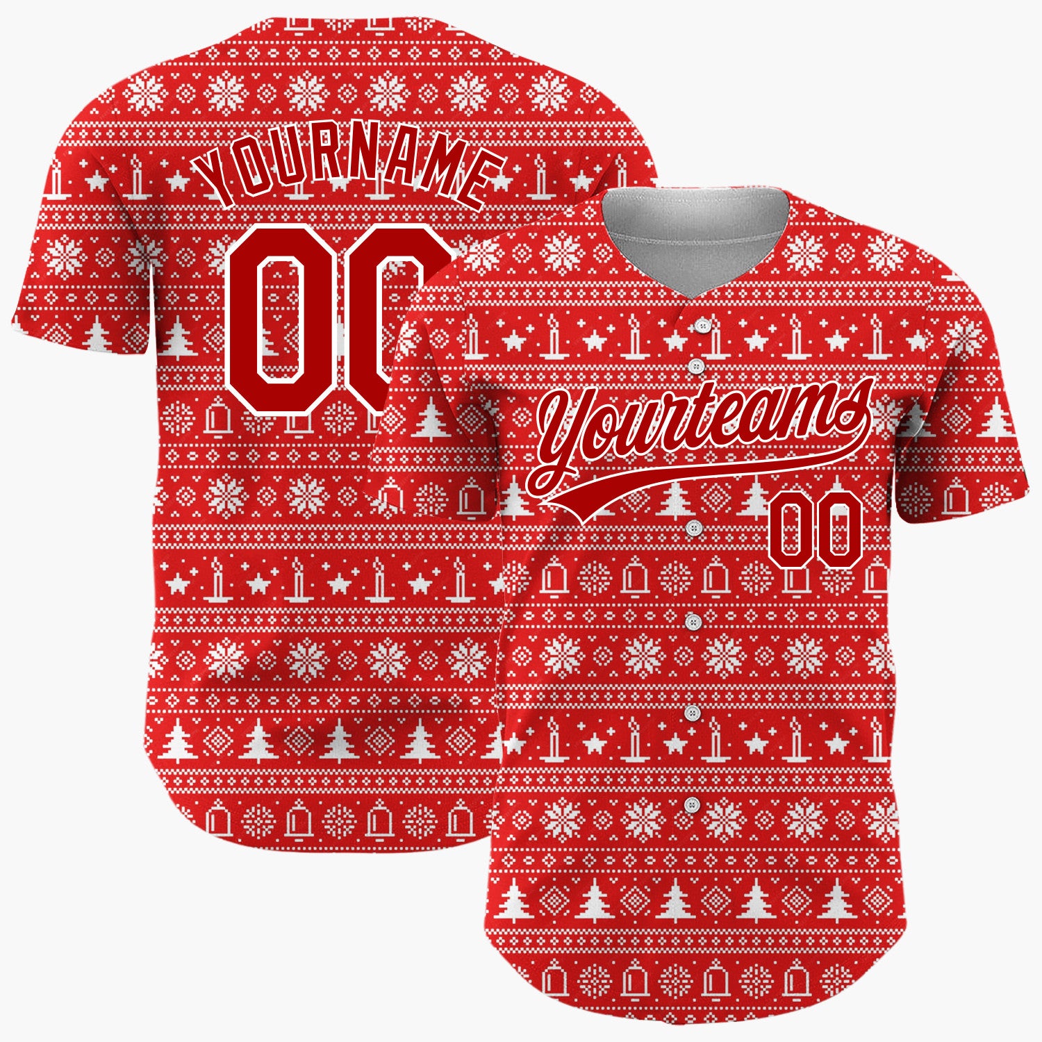 Custom Red Nordic Christmas Trees Stripes Nordic Pattern Christmas Baseball Jersey