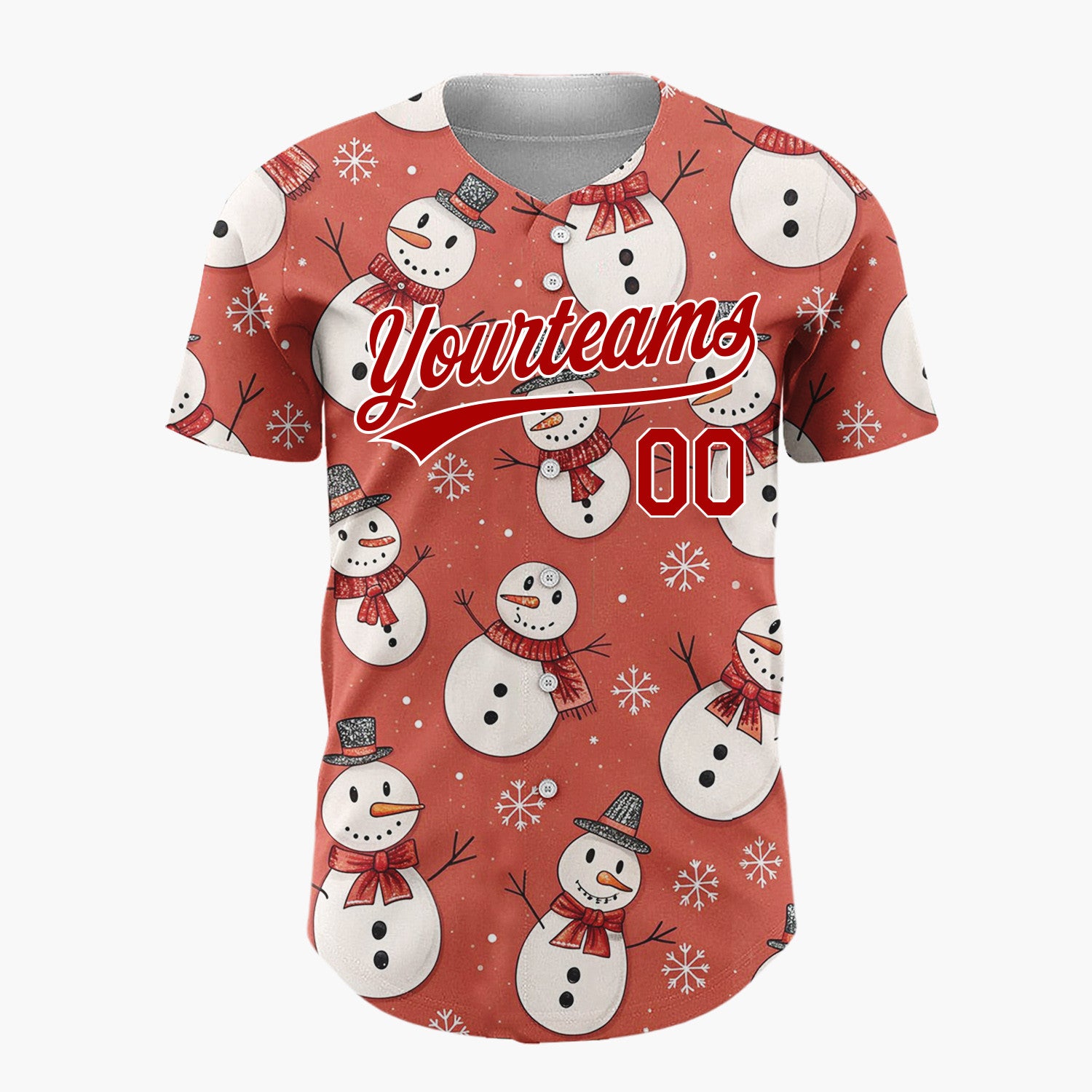 Custom Red Funny Snowman Whimsical Cartoon Pattern Christmas Baseball Jersey