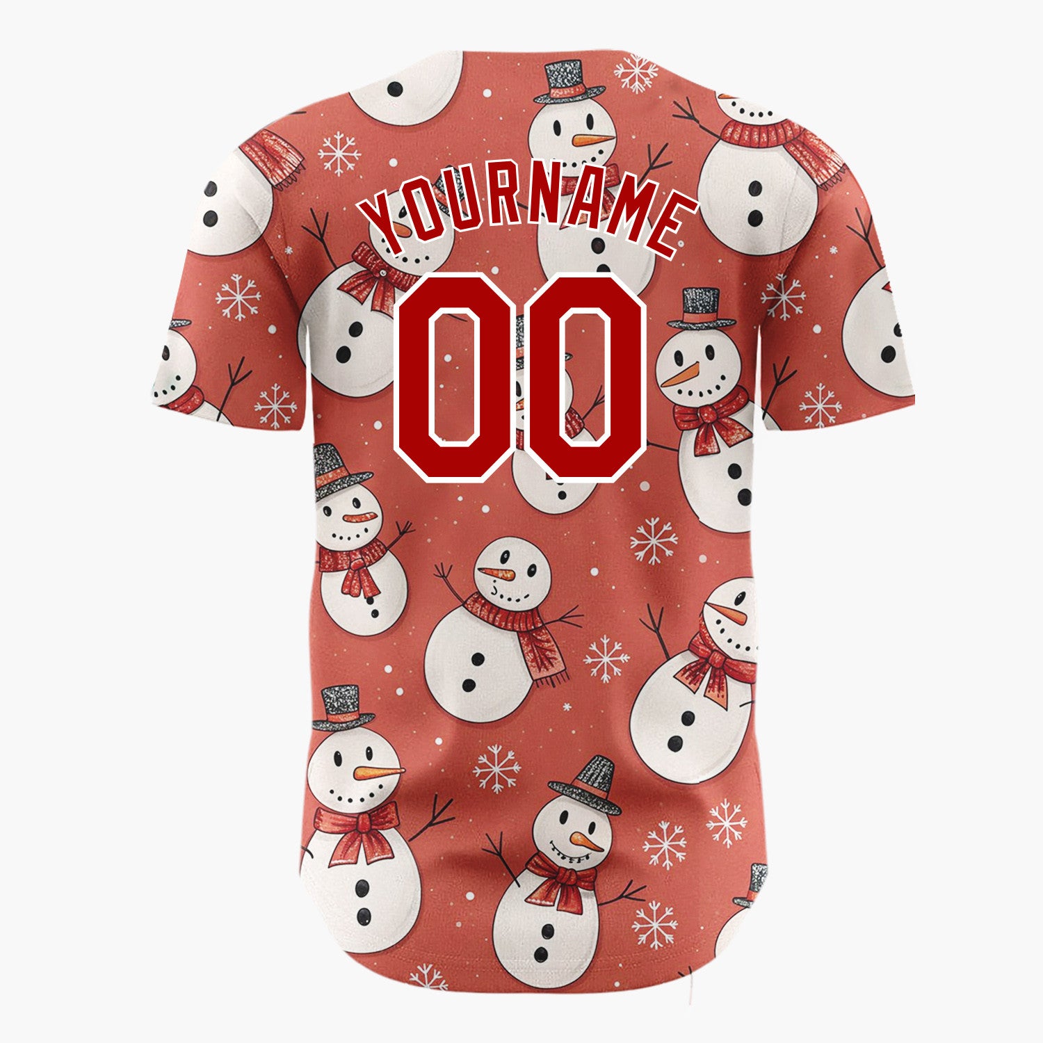 Custom Red Funny Snowman Whimsical Cartoon Pattern Christmas Baseball Jersey