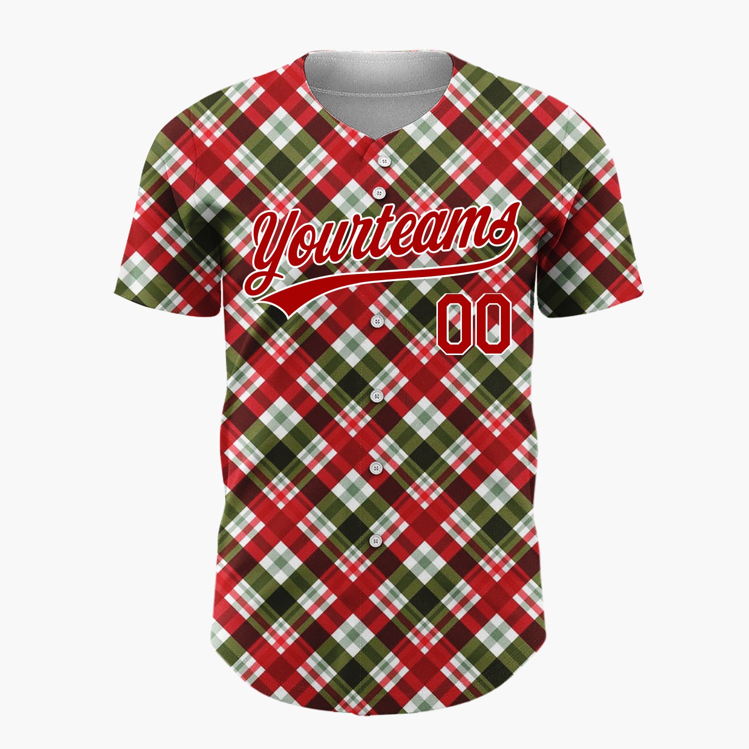 Custom Red Plaid Diagonal Tartan Plaid Pattern Christmas Baseball Jersey