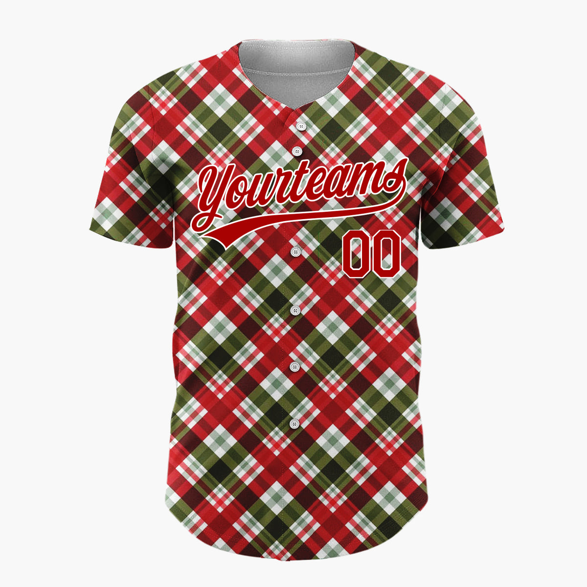 Custom Red Plaid Diagonal Tartan Plaid Pattern Christmas Baseball Jersey