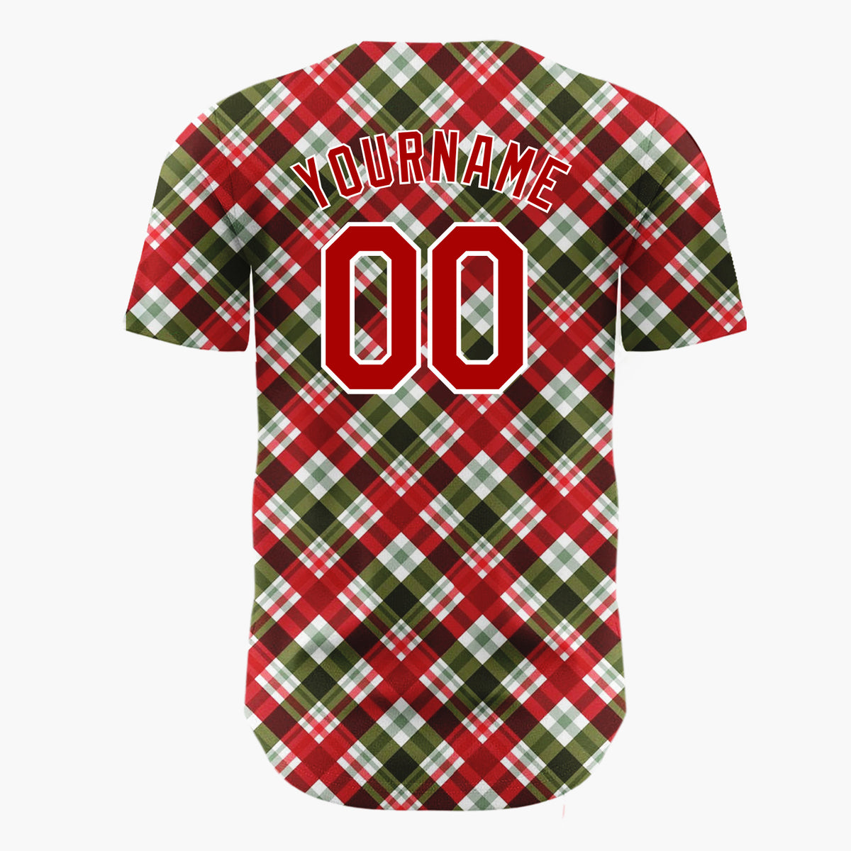 Custom Red Plaid Diagonal Tartan Plaid Pattern Christmas Baseball Jersey