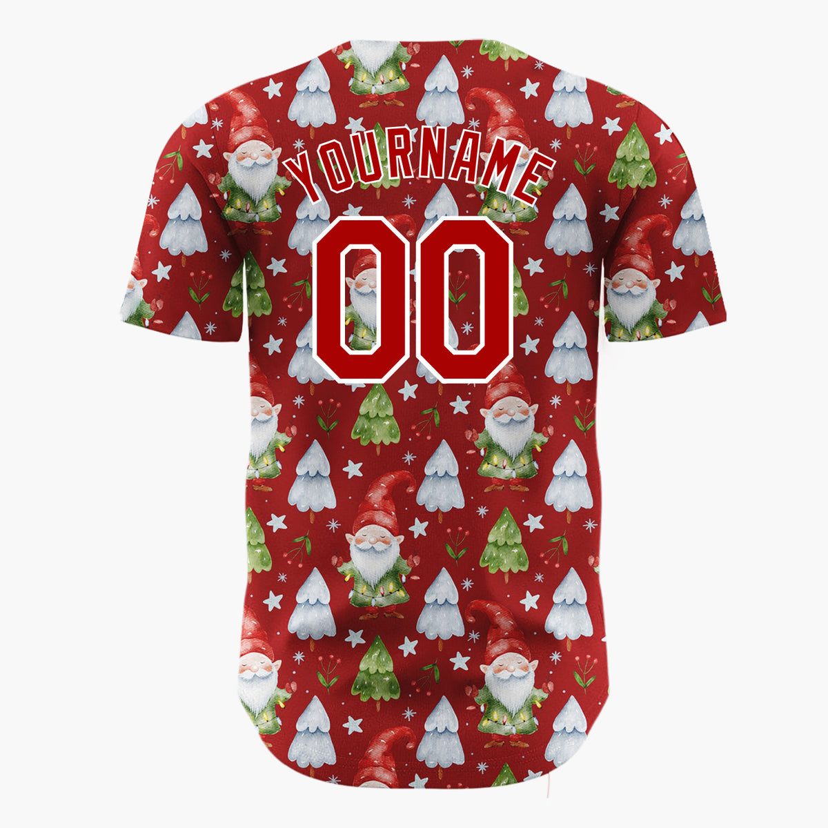 Custom Red Gnomes And Christmas Trees Watercolor Christmas Baseball Jersey