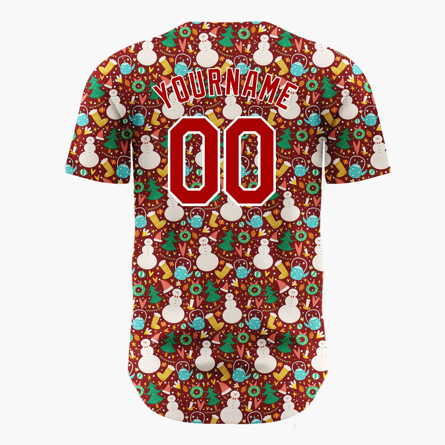 Custom Red Snowman Wreath Festive Nordic Pattern Christmas Baseball Jersey