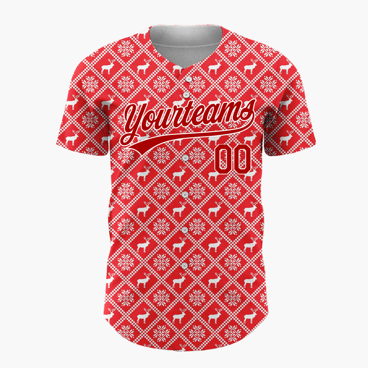 Custom Red Nordic Geometric Hearts Plaid Pattern Christmas Baseball Jersey