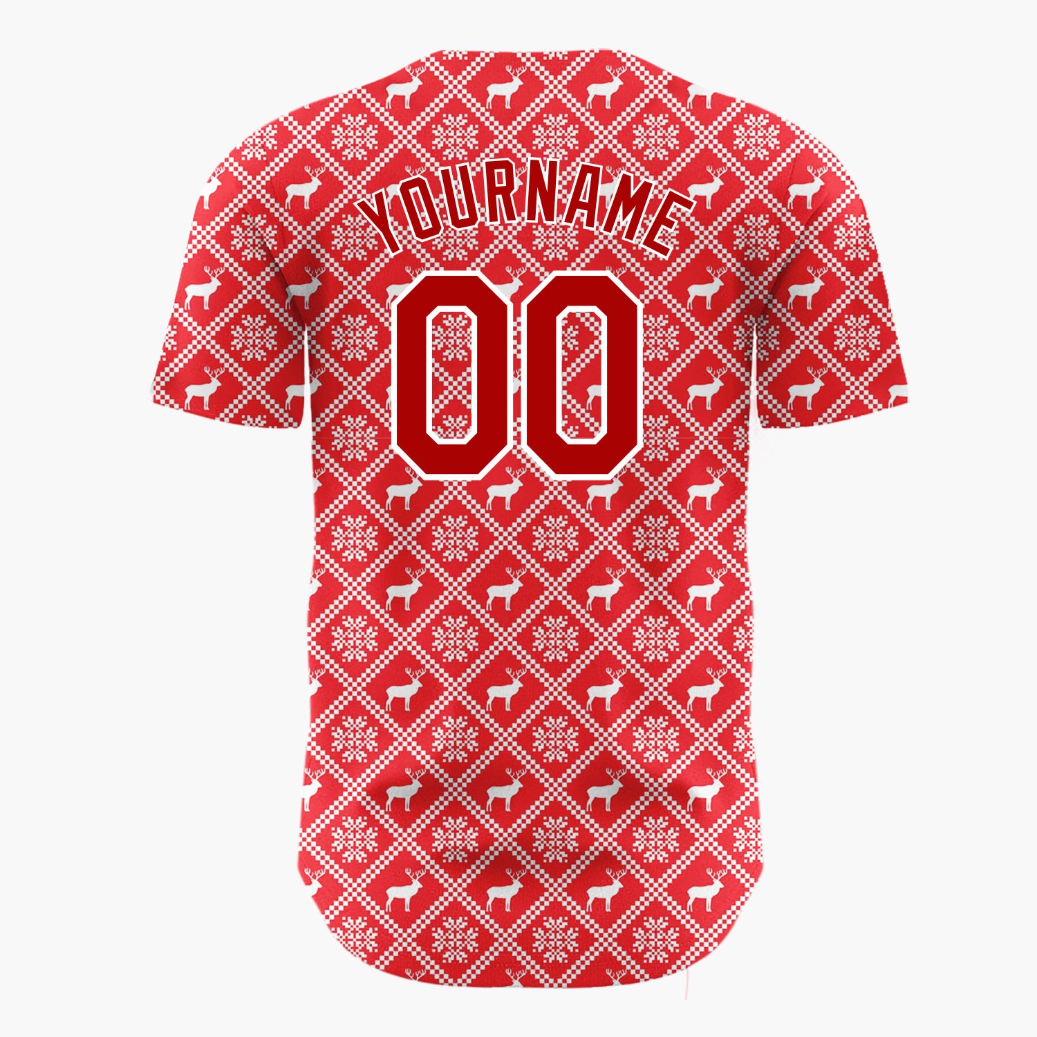 Custom Red Nordic Geometric Hearts Plaid Pattern Christmas Baseball Jersey