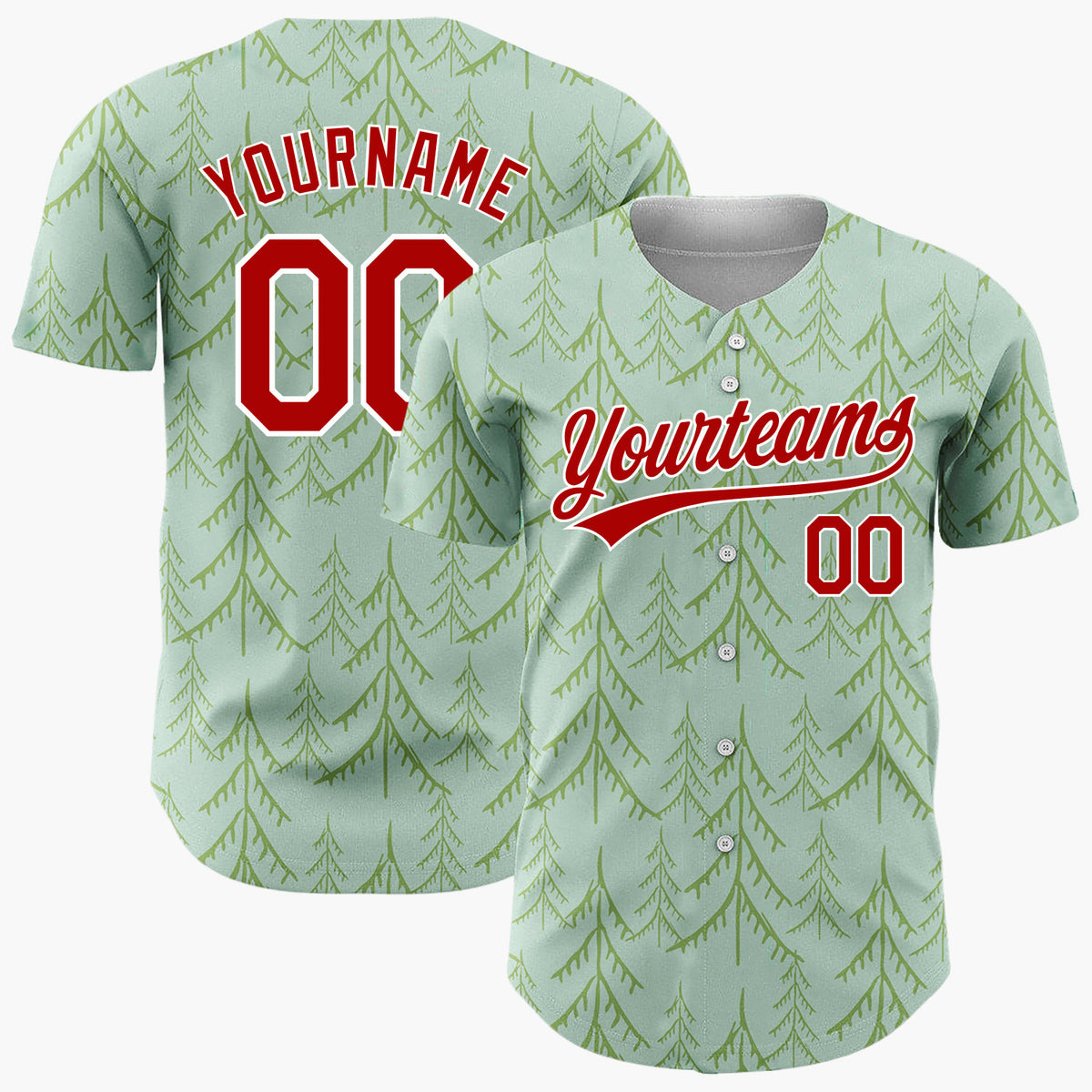 Custom Red White Christmas Trees And Stars Simple Doodle Pattern Christmas Baseball Jersey