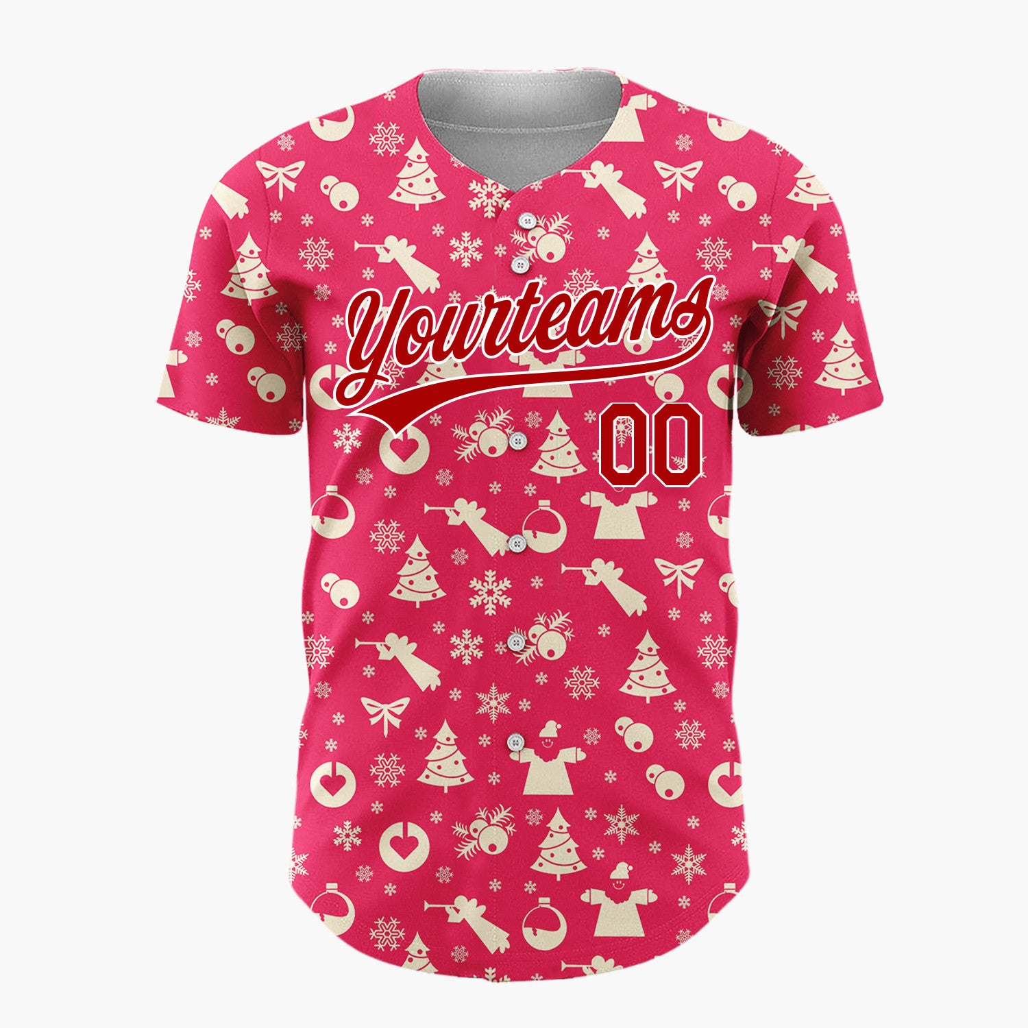 Custom Red Seasonal Icons Simple Christmas Baseball Jersey
