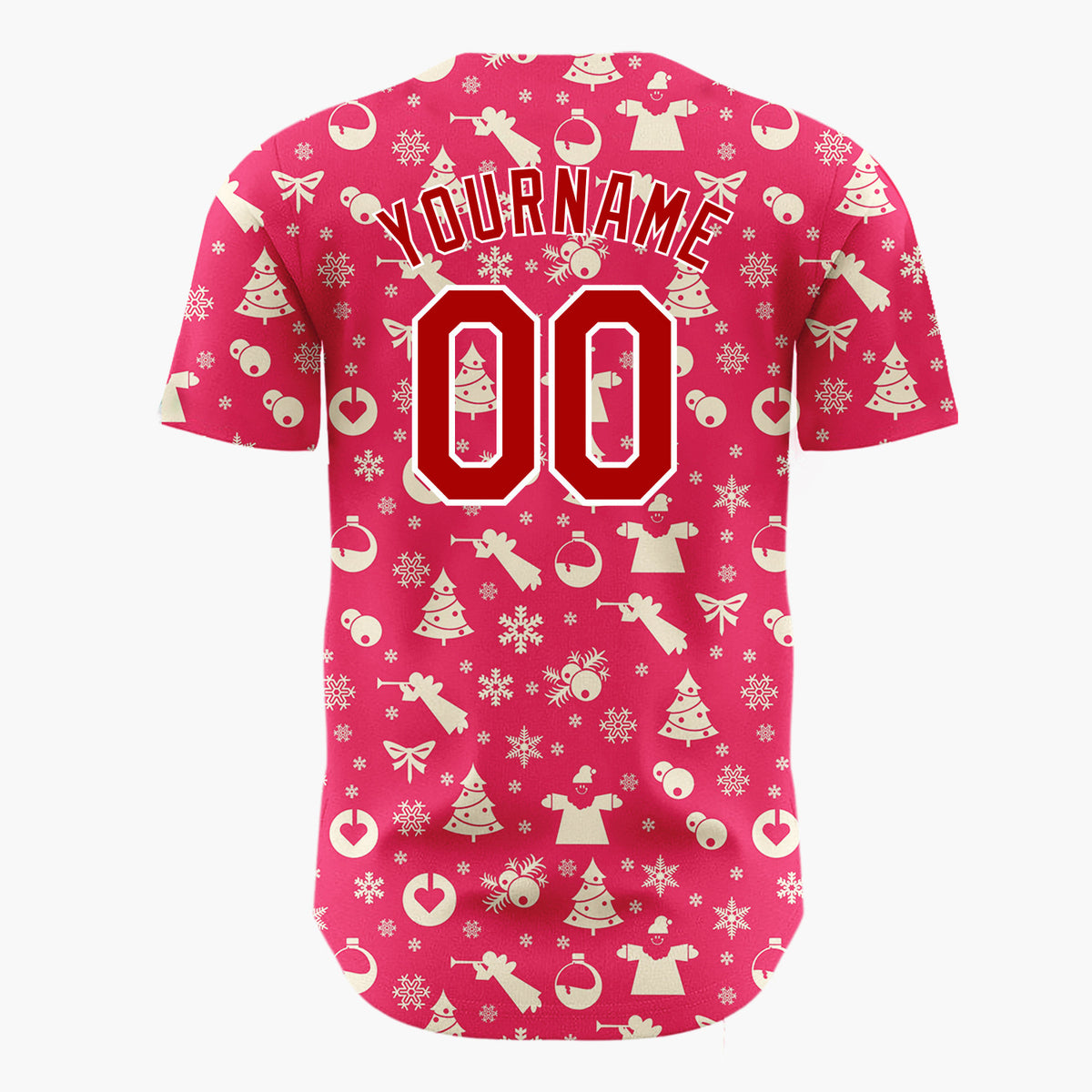 Custom Red Seasonal Icons Simple Christmas Baseball Jersey