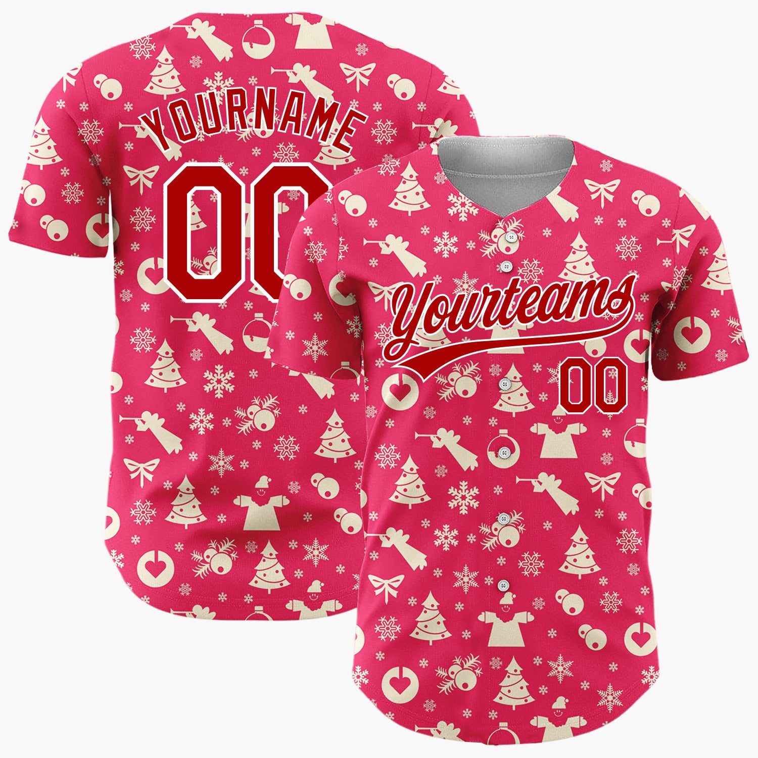 Custom Red Seasonal Icons Simple Christmas Baseball Jersey