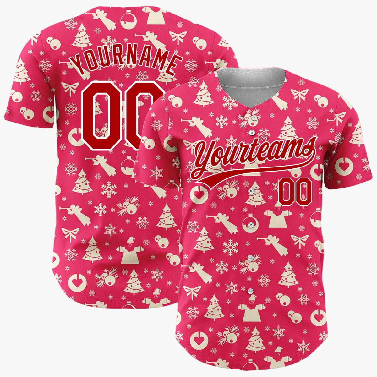 Custom Red Seasonal Icons Simple Christmas Baseball Jersey