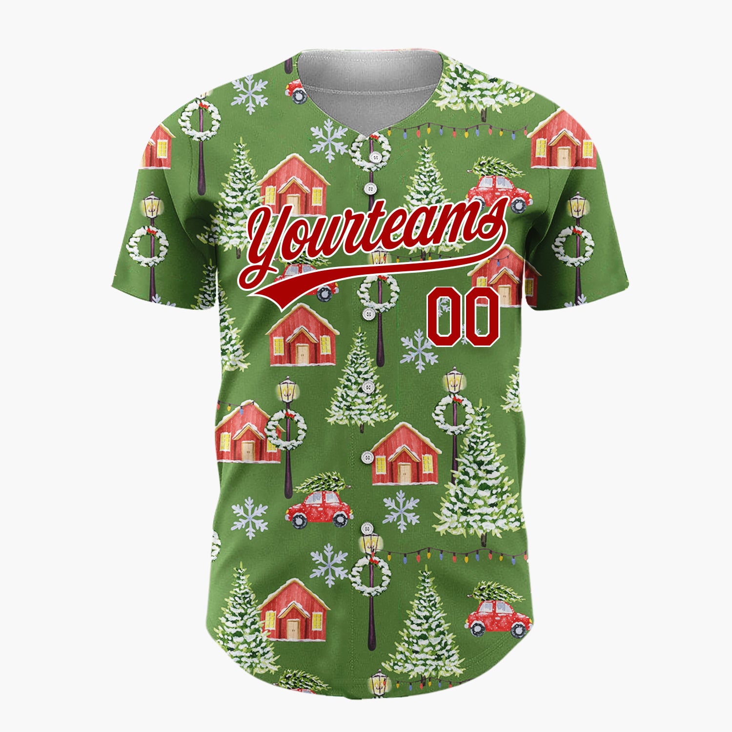 Custom Red White Cartoon Snowflakes Simple Fun Pattern Christmas Baseball Jersey