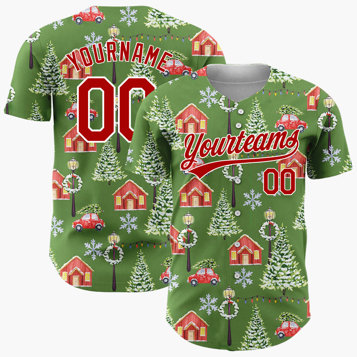 Custom Red White Cartoon Snowflakes Simple Fun Pattern Christmas Baseball Jersey