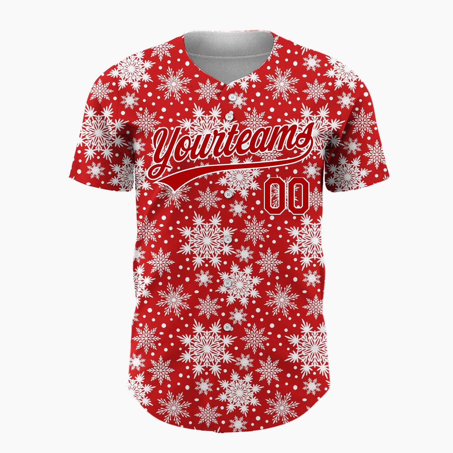 Custom Red Detailed Snowflake Winter Pattern Christmas Baseball Jersey