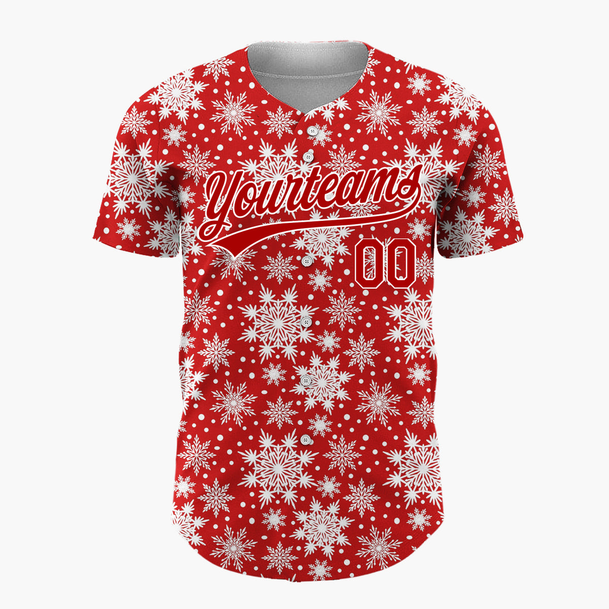 Custom Red Detailed Snowflake Winter Pattern Christmas Baseball Jersey