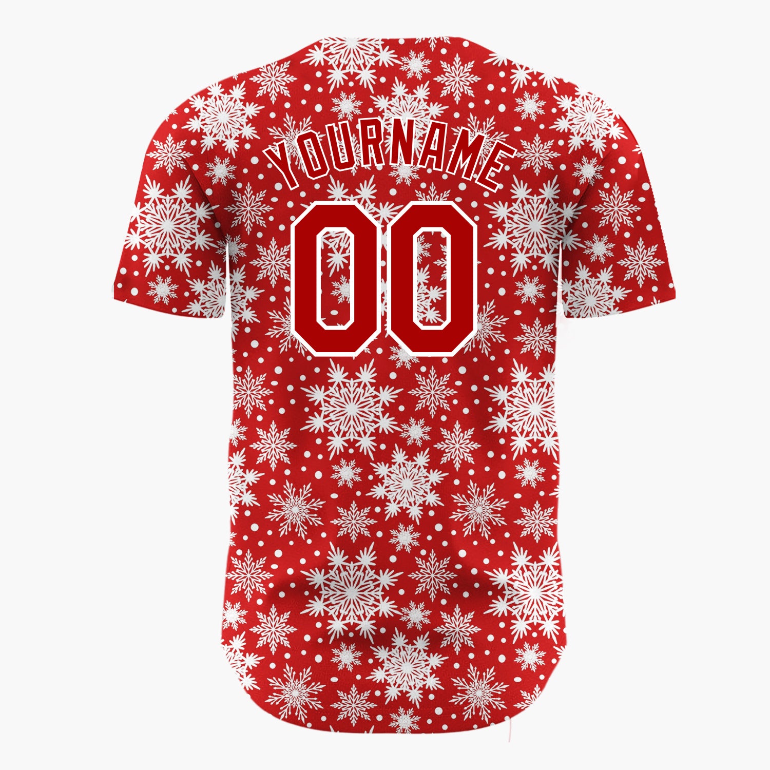 Custom Red Detailed Snowflake Winter Pattern Christmas Baseball Jersey