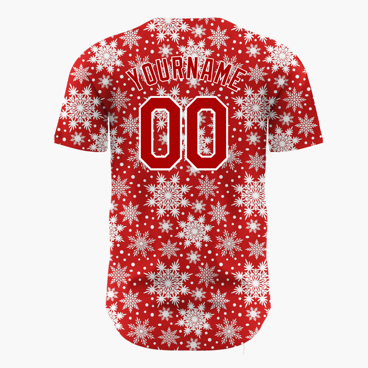 Custom Red Detailed Snowflake Winter Pattern Christmas Baseball Jersey