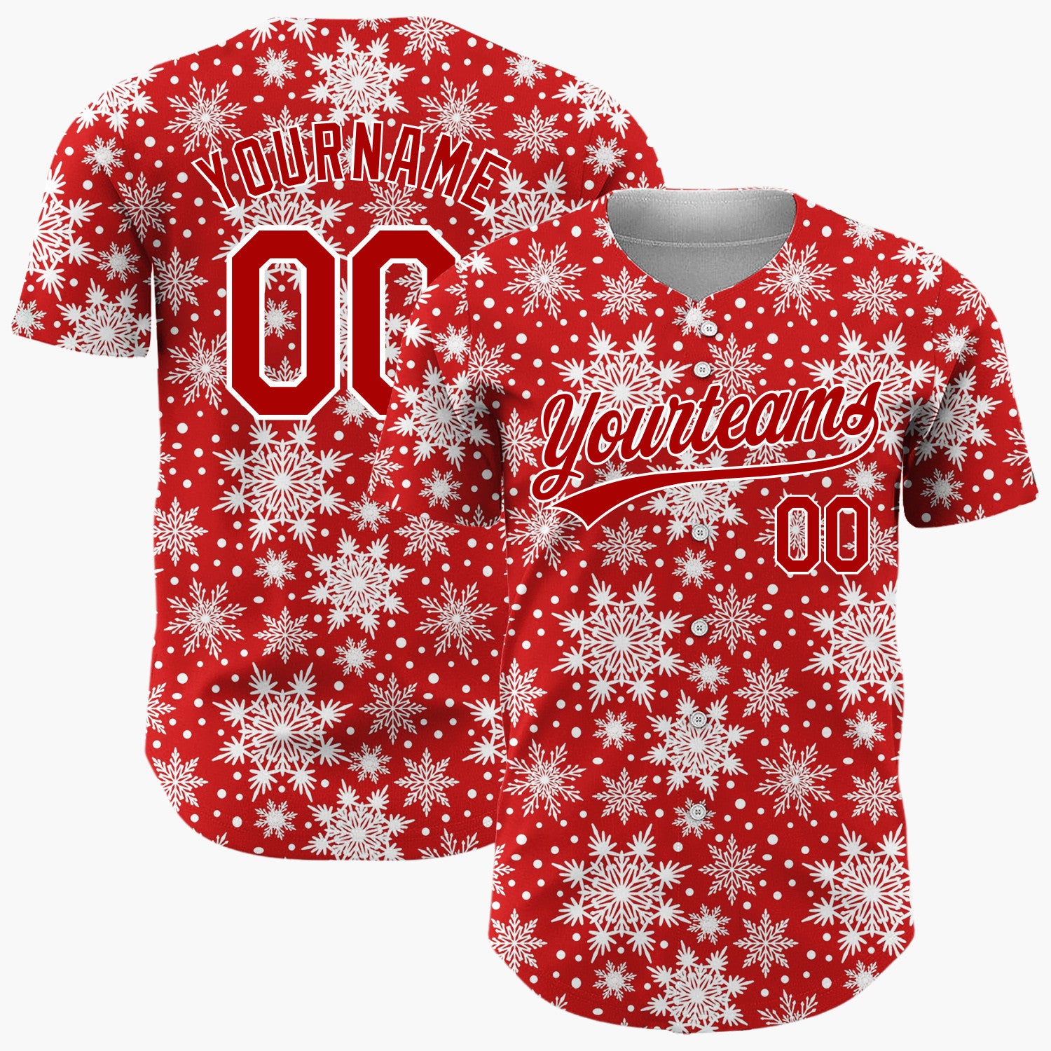 Custom Red Detailed Snowflake Winter Pattern Christmas Baseball Jersey