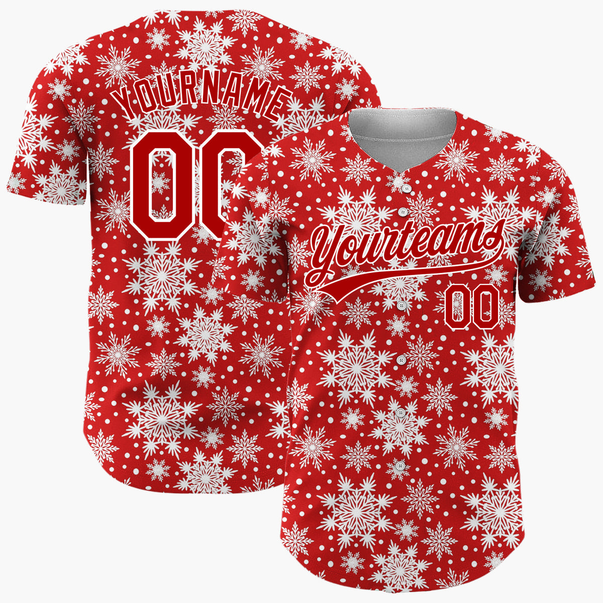 Custom Red Detailed Snowflake Winter Pattern Christmas Baseball Jersey