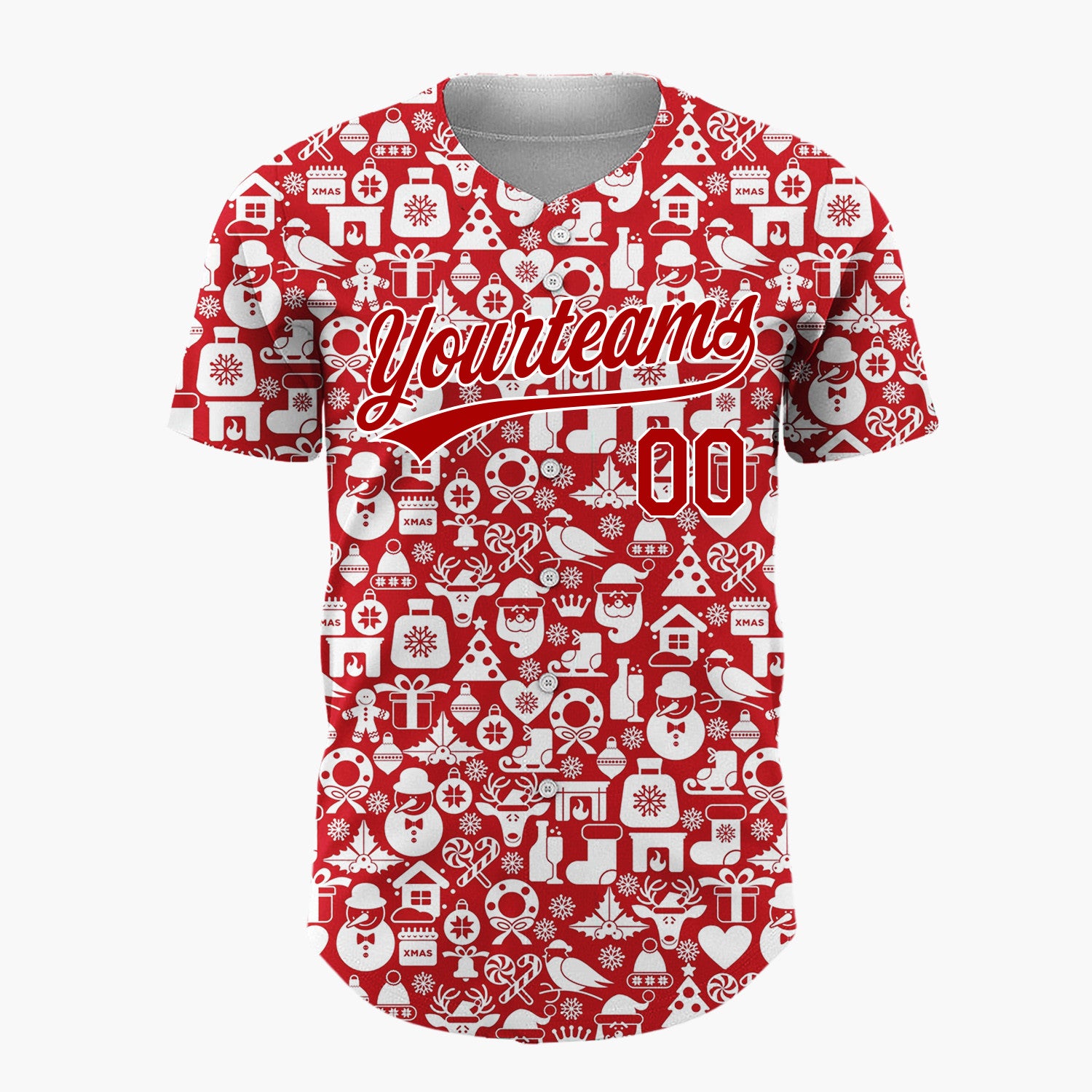 Custom Red Christmas Icons Doodles Minimalist Pattern Christmas Baseball Jersey