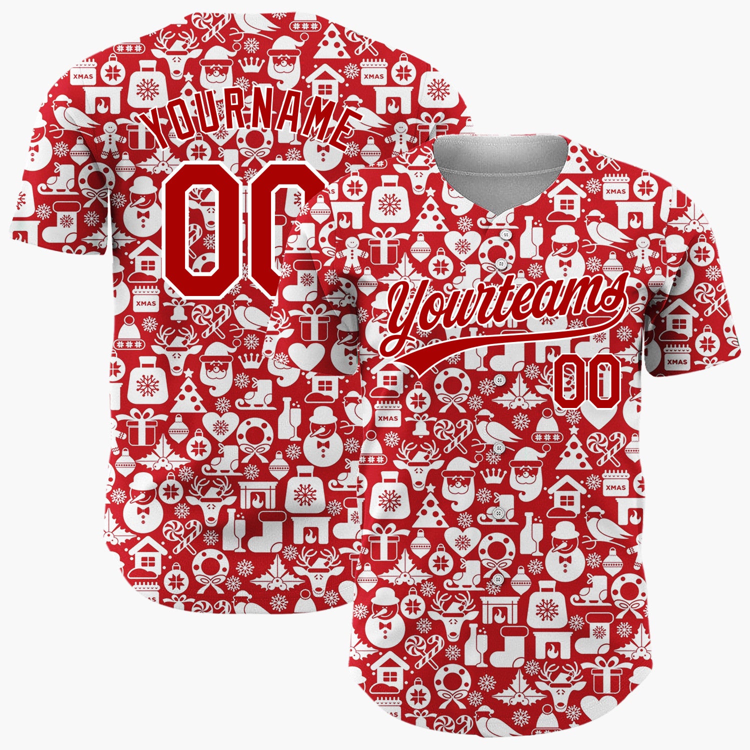 Custom Red Christmas Icons Doodles Minimalist Pattern Christmas Baseball Jersey
