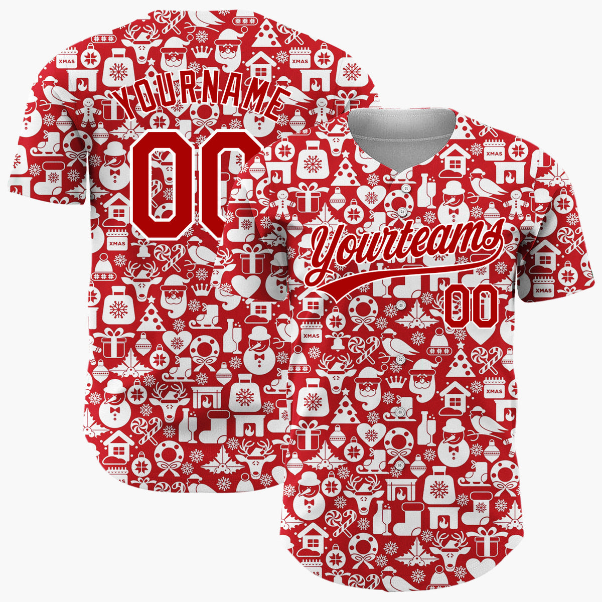 Custom Red Christmas Icons Doodles Minimalist Pattern Christmas Baseball Jersey