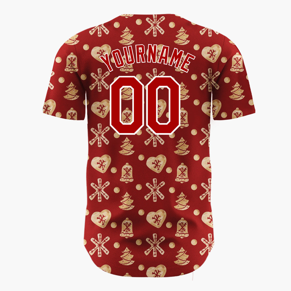 Custom Red Gingerbread Cookie Watercolor Pattern Christmas Baseball Jersey