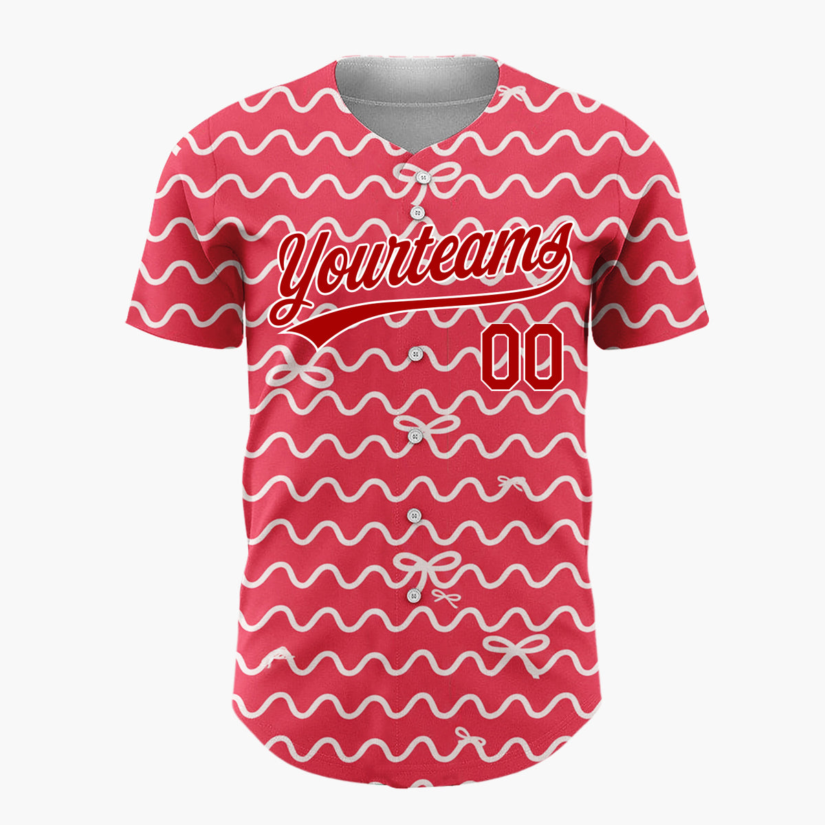 Custom Red White Ribbons And Wavy Lines Minimal Christmas Wrapping Pattern Christmas Baseball Jersey