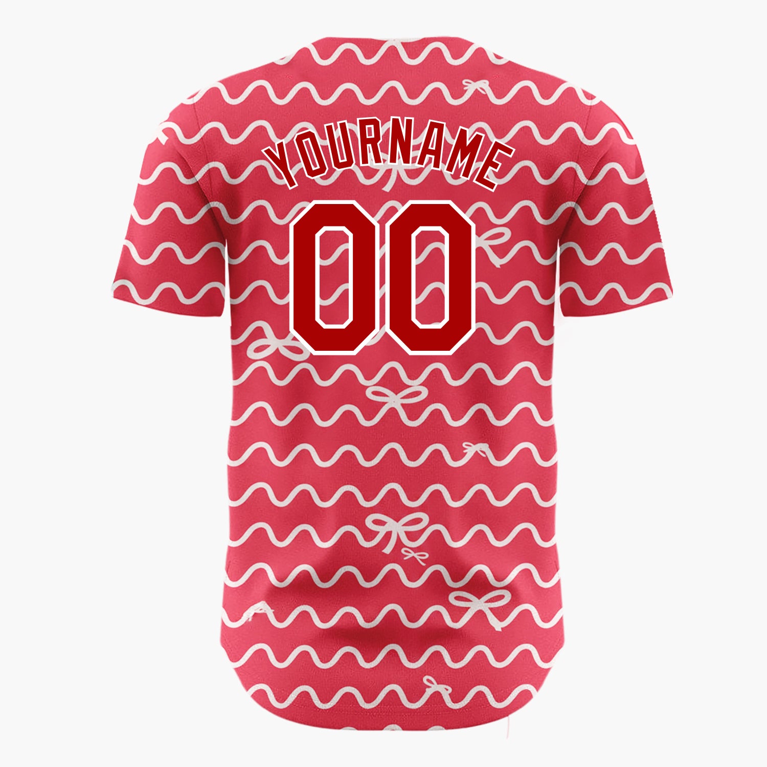 Custom Red White Ribbons And Wavy Lines Minimal Christmas Wrapping Pattern Christmas Baseball Jersey