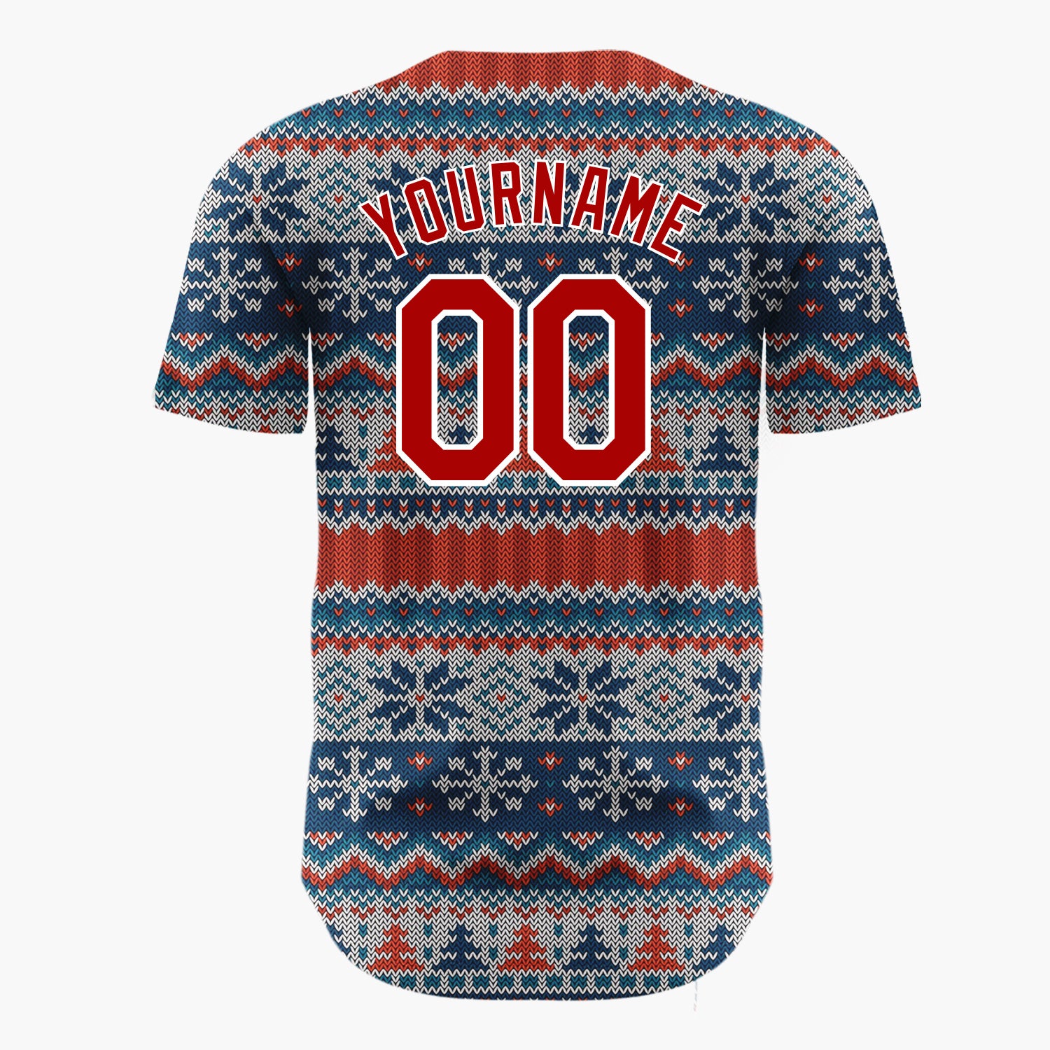 Custom Red Navy Trees And Snowflakes Nordic Knit Christmas Baseball Jersey