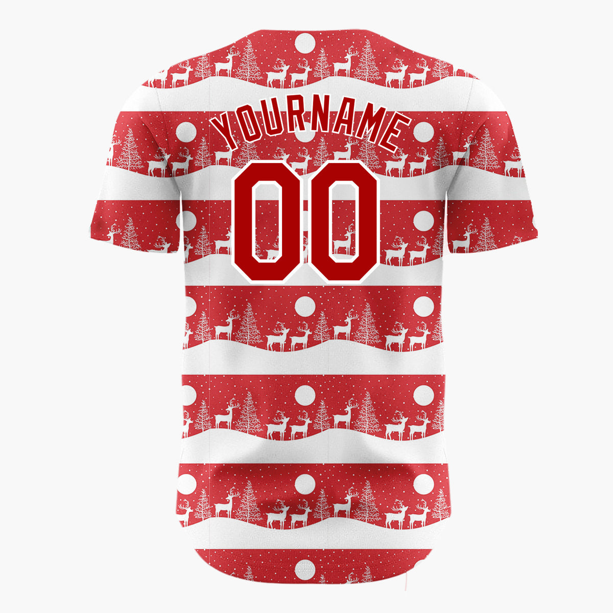 Custom Red Deer Tree Silhouette Border Pattern Christmas Baseball Jersey