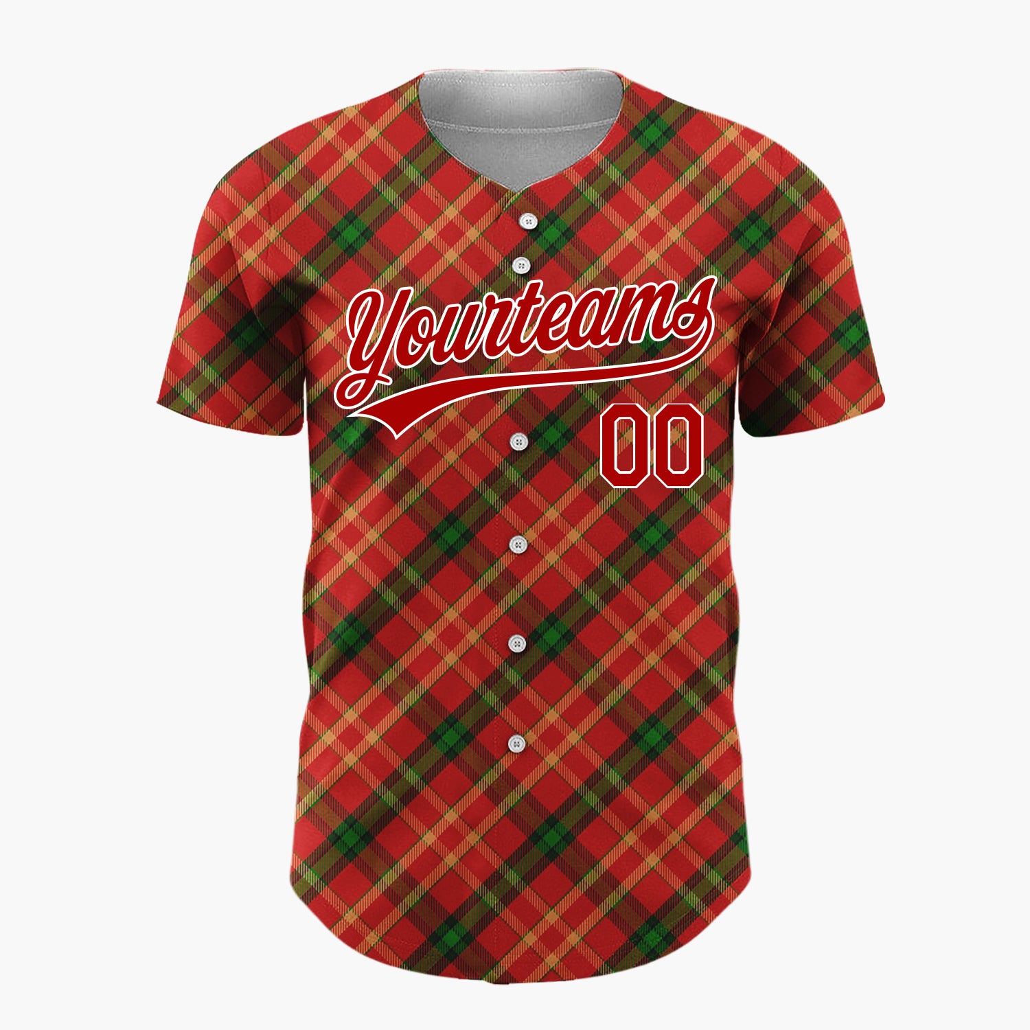 Custom Red Green Diagonal Plaid Tartan Classic Holiday Pattern Christmas Baseball Jersey