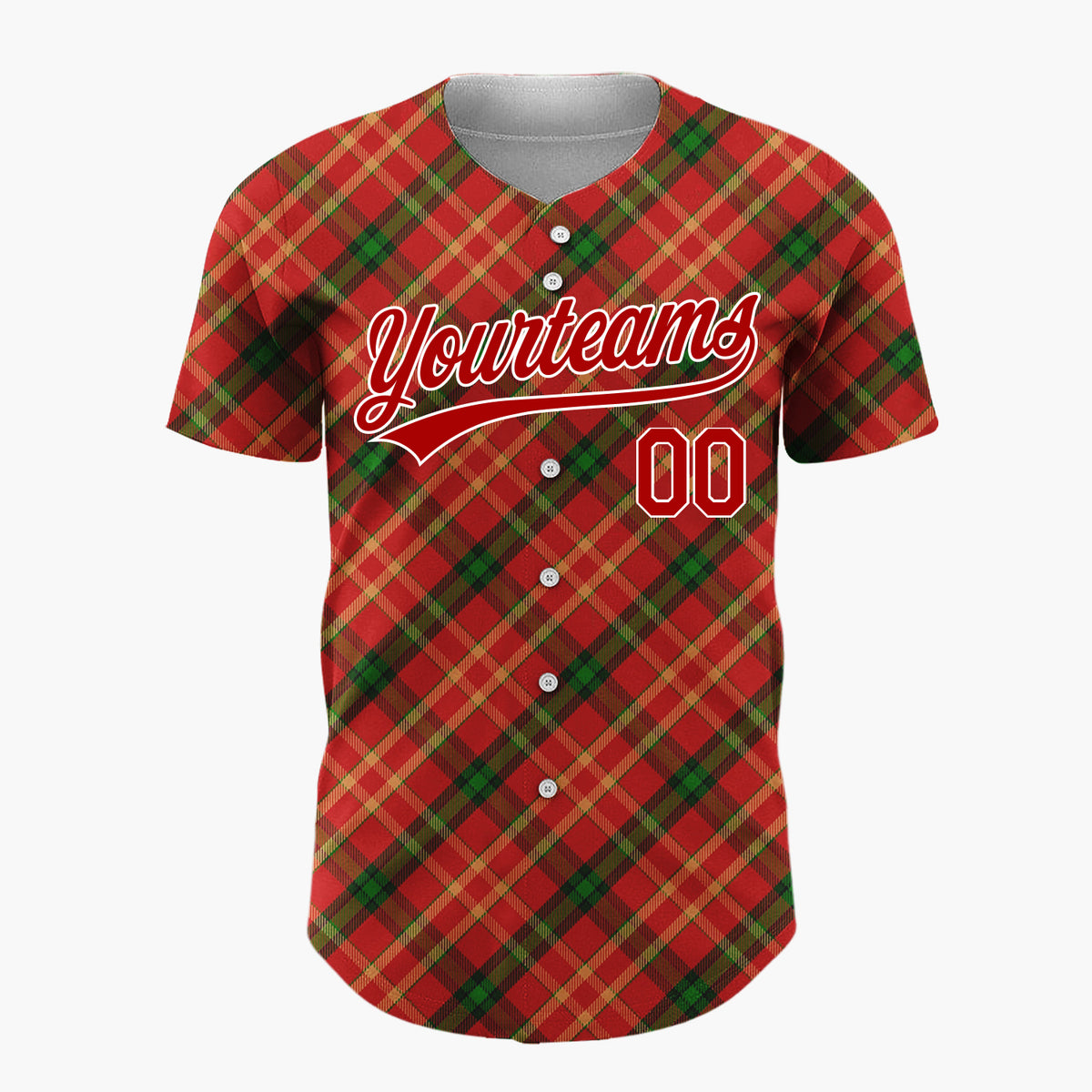 Custom Red Green Diagonal Plaid Tartan Classic Holiday Pattern Christmas Baseball Jersey