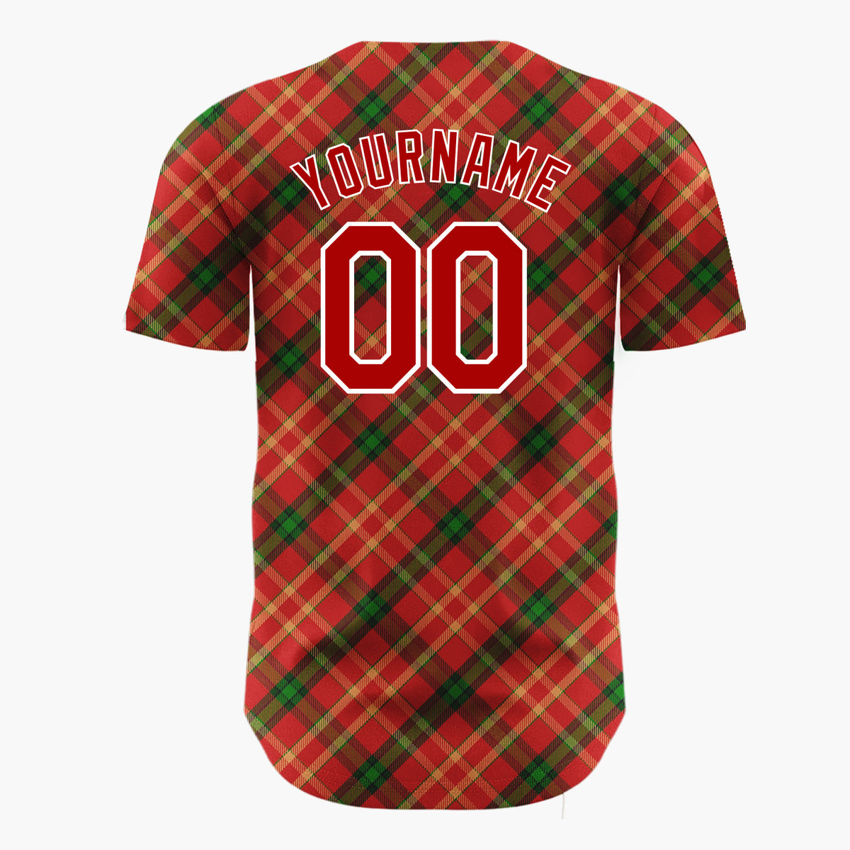 Custom Red Green Diagonal Plaid Tartan Classic Holiday Pattern Christmas Baseball Jersey