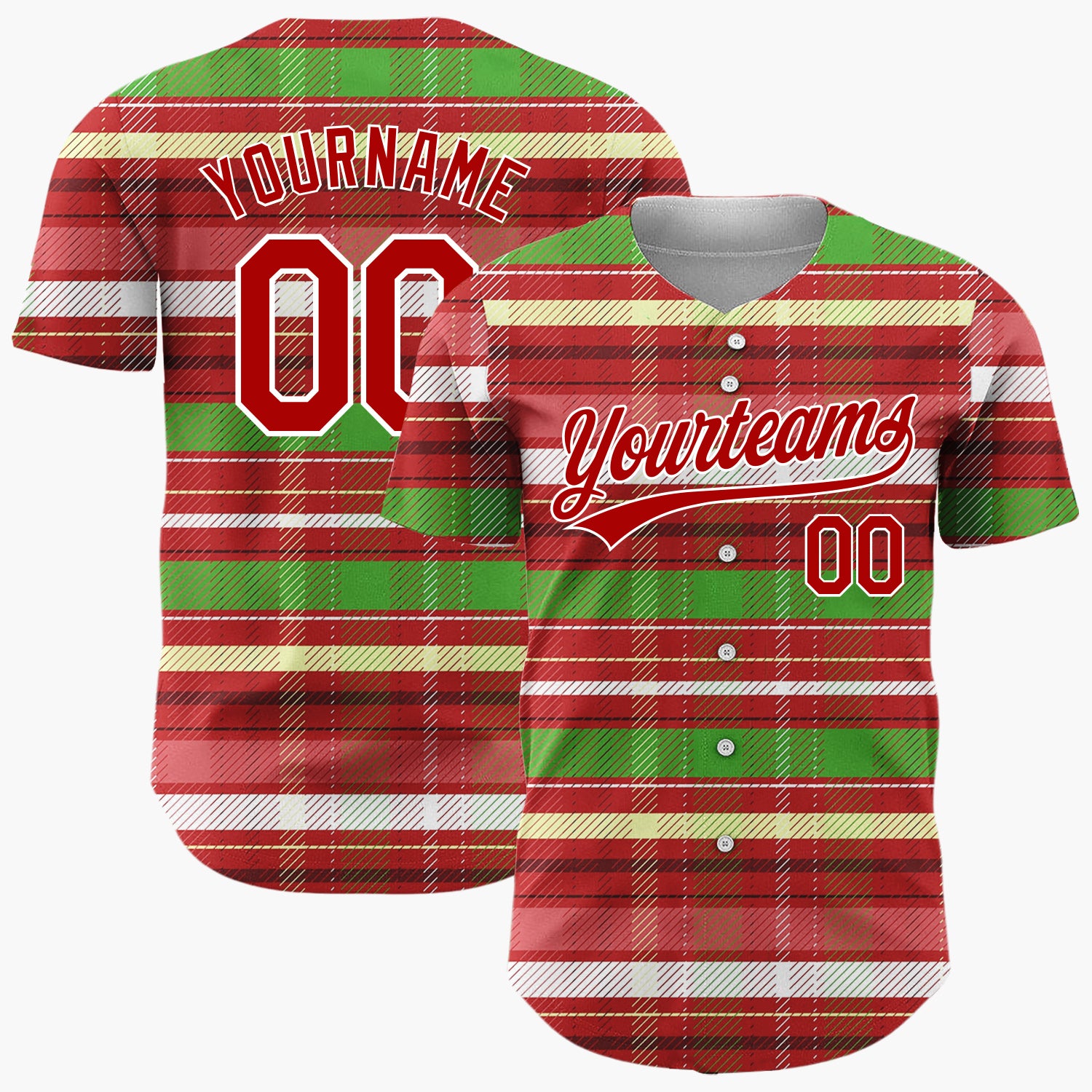 Custom Red Green Classic Holiday Pattern Christmas Baseball Jersey