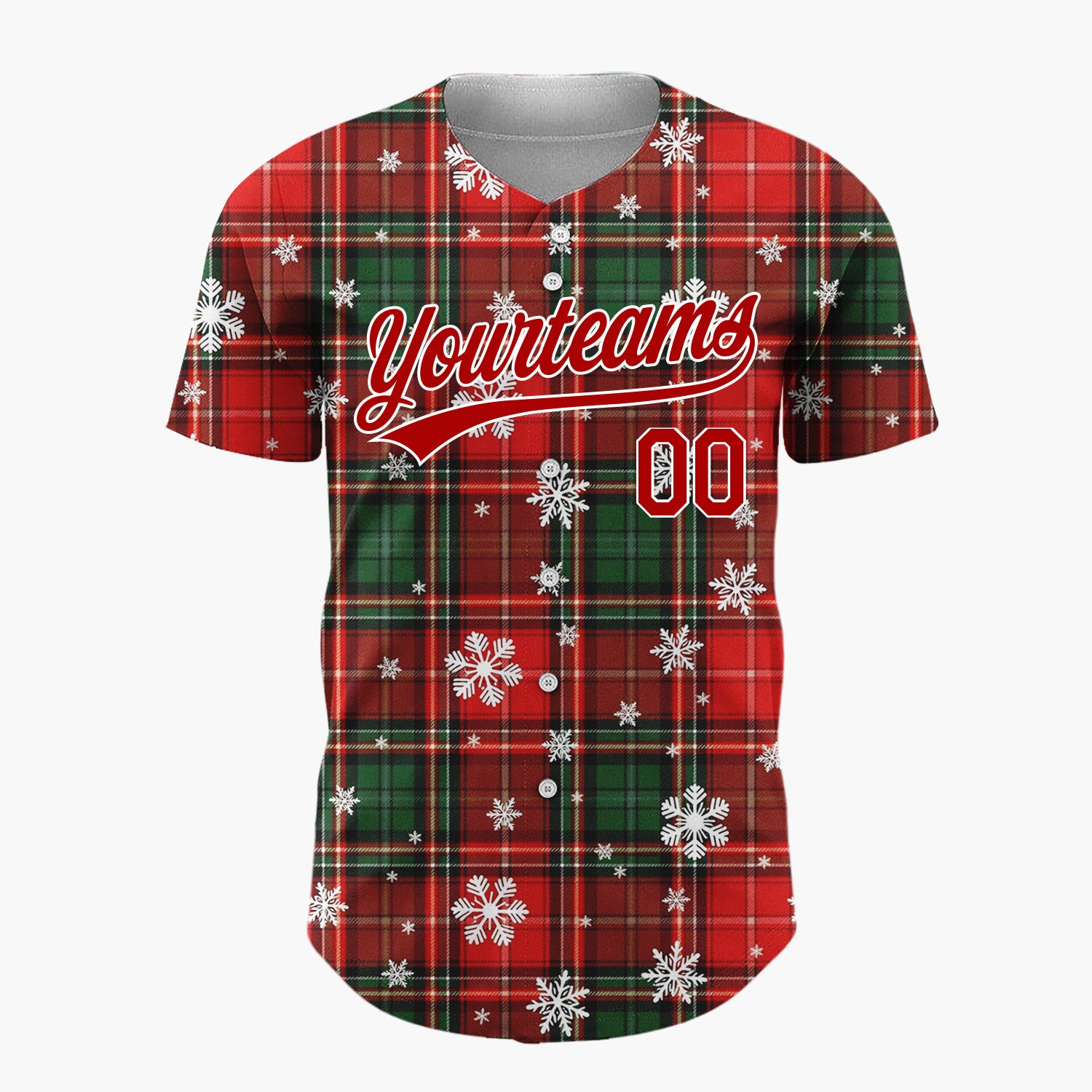 Custom Red Green Tartan Plaid Snowflakes Plaid Pattern Christmas Baseball Jersey